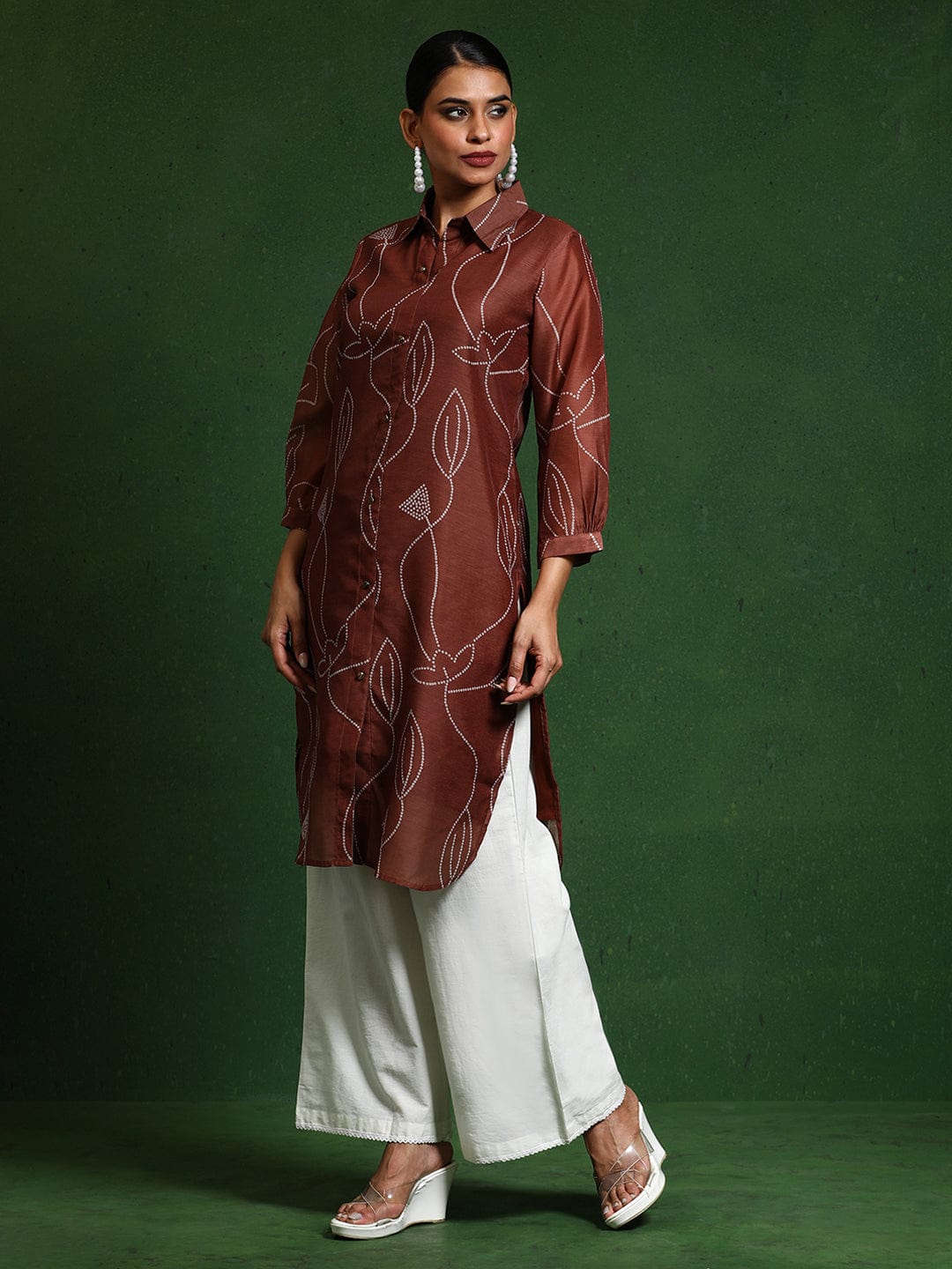 The Kurti Collection Women Premium Bandhani Floral Printed Shirt Kurta