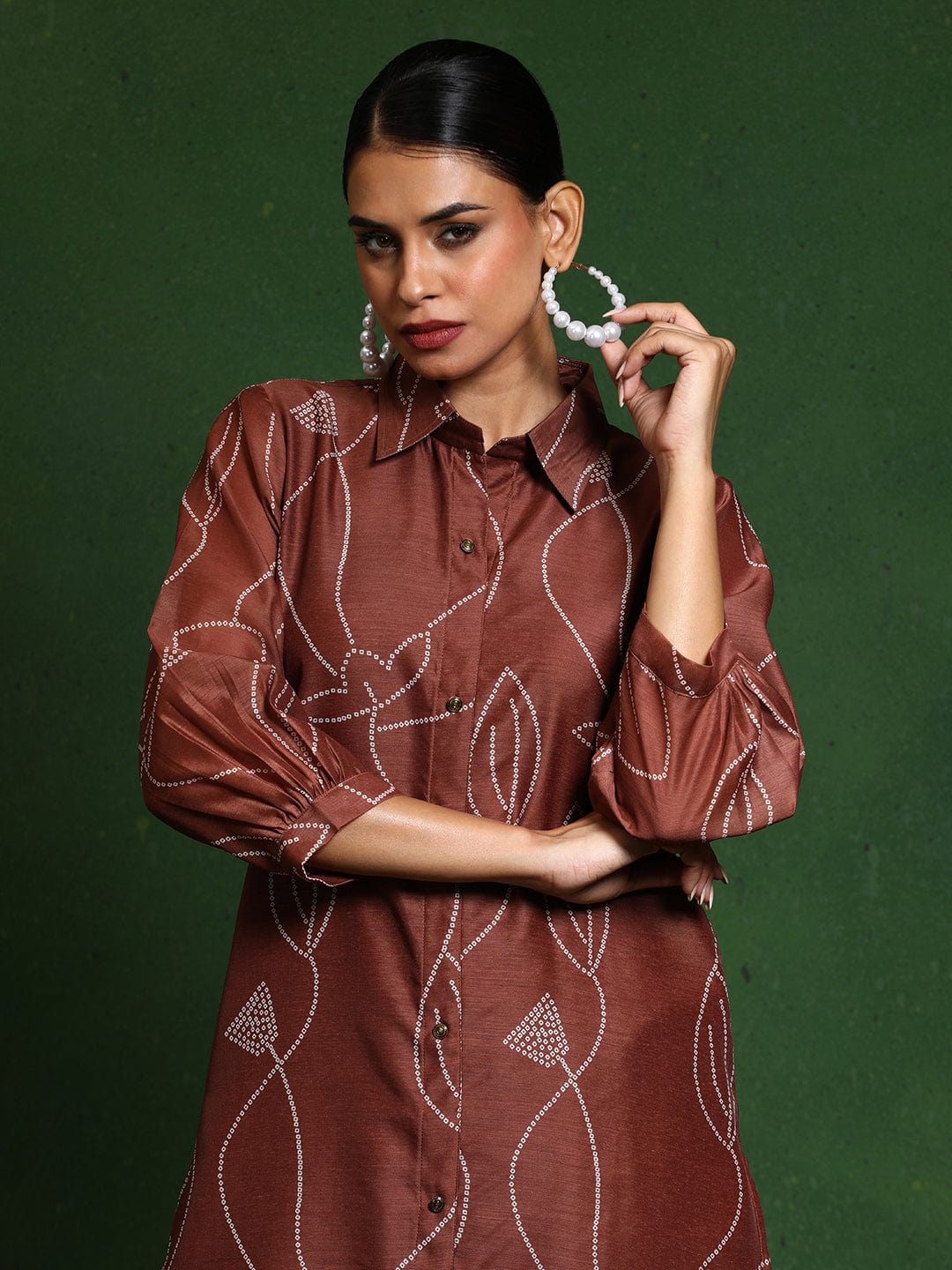 The Kurti Collection Women Premium Bandhani Floral Printed Shirt Kurta