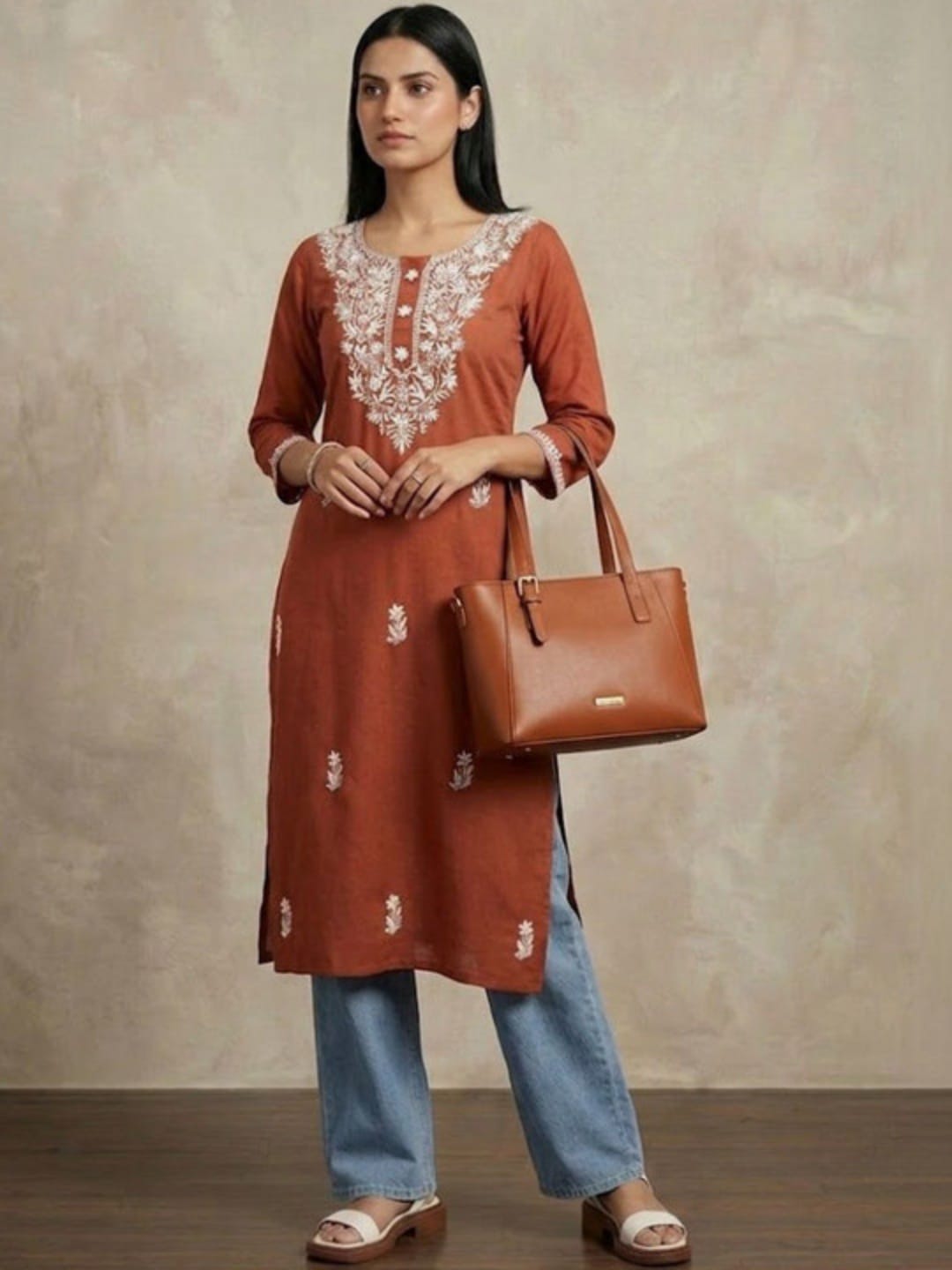 The Kurti Collection Elegant & Descriptive Lucknowi Chikan Straight-Fit Kurta