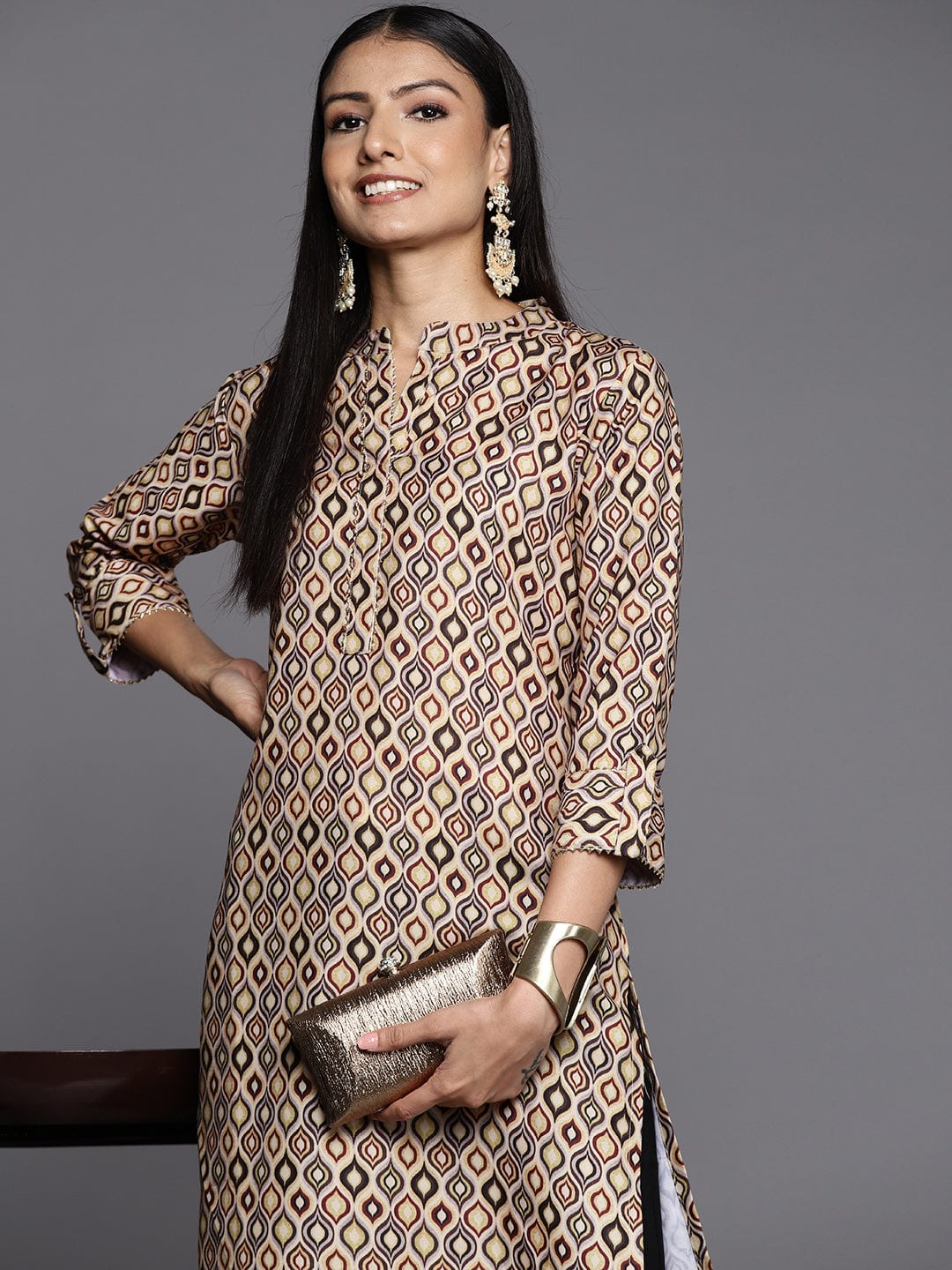 KSUT Beige Colour Printed Kurta With Lace Embellishment