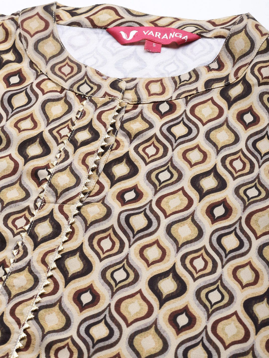 KSUT Beige Colour Printed Kurta With Lace Embellishment