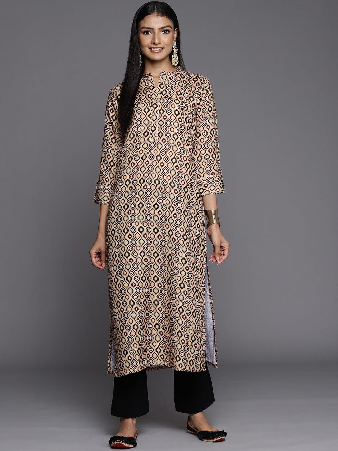 KSUT Beige Colour Printed Kurta With Lace Embellishment