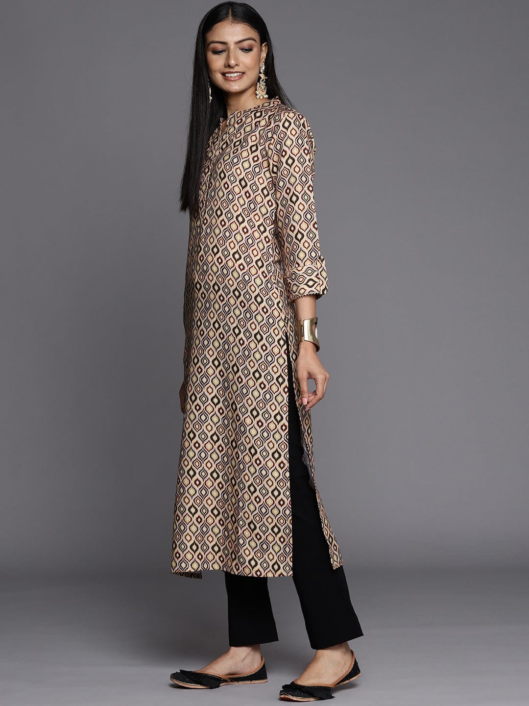 KSUT Beige Colour Printed Kurta With Lace Embellishment
