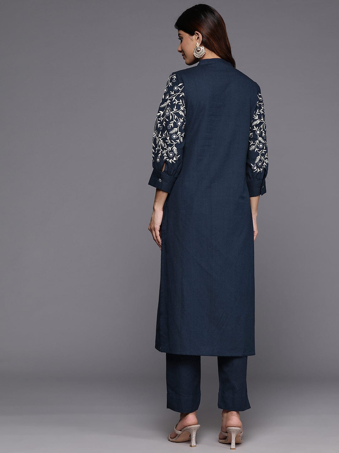 The Kurti Collection Women Blue Embroidered Kurta With Bottom