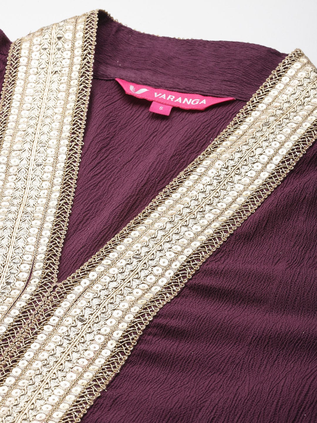 The Kurti Collection Women Purple Zari Lace Embellished Yoke A-Line Kurta Set