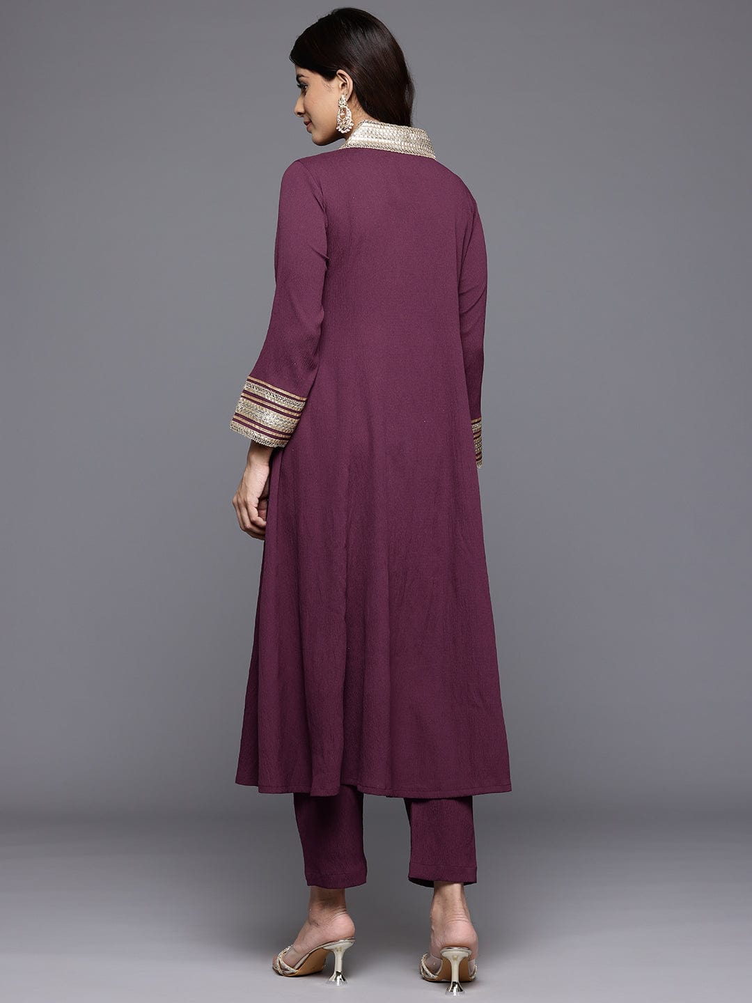 The Kurti Collection Women Purple Zari Lace Embellished Yoke A-Line Kurta Set