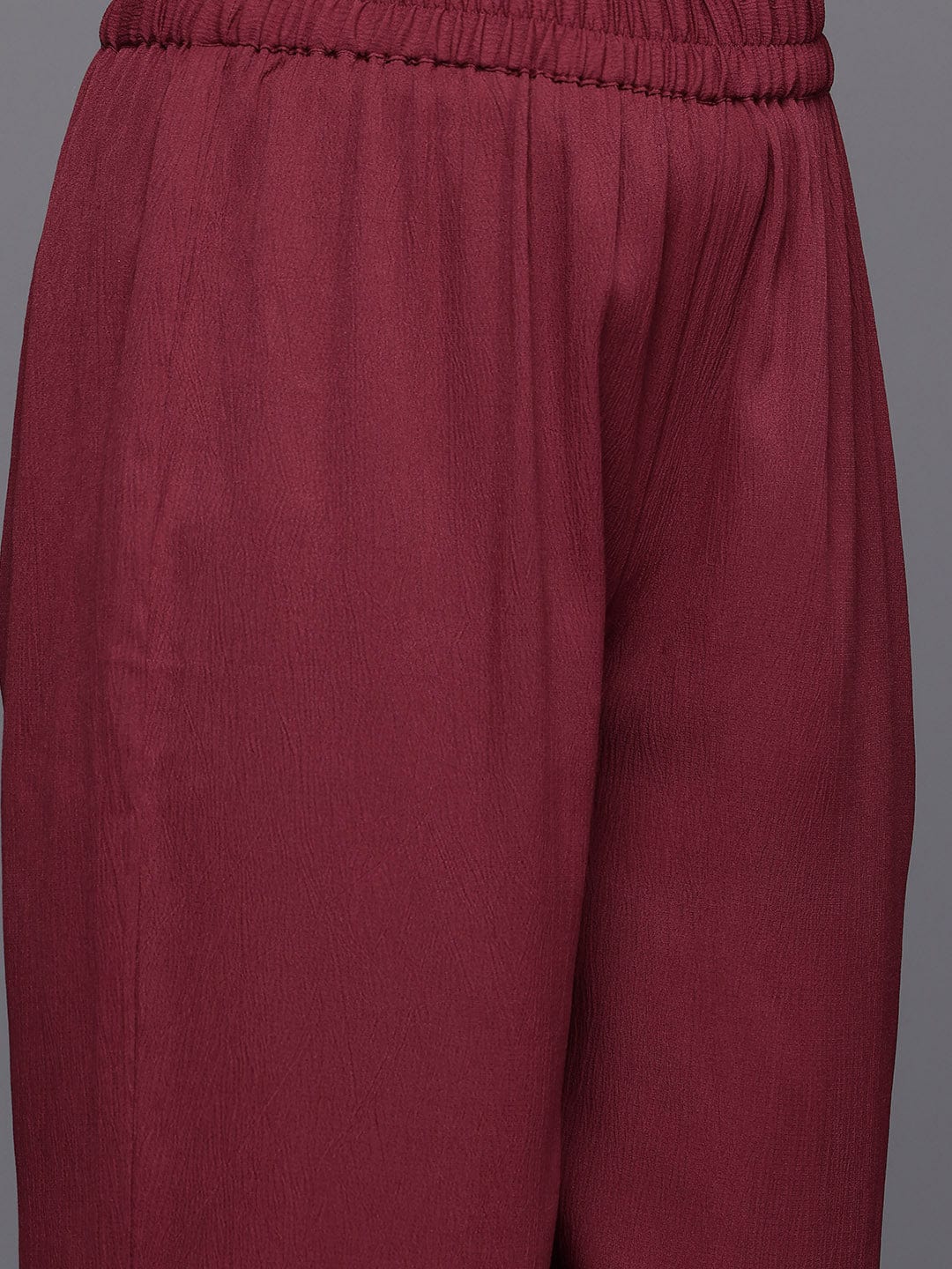The Kurti Collection Women Maroon V Neck, Three Quater Sleeves With Tonal Cotton Lace Straight Kurta Paired With Tonal Bottom