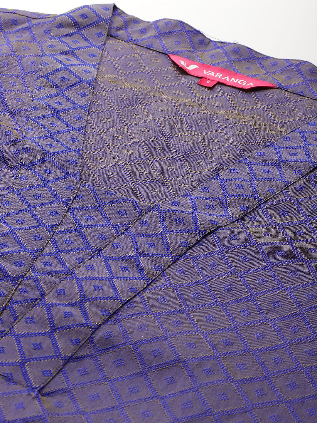 The Kurti Collection Women Blue Jacquard V Neck Kurta with Bottom