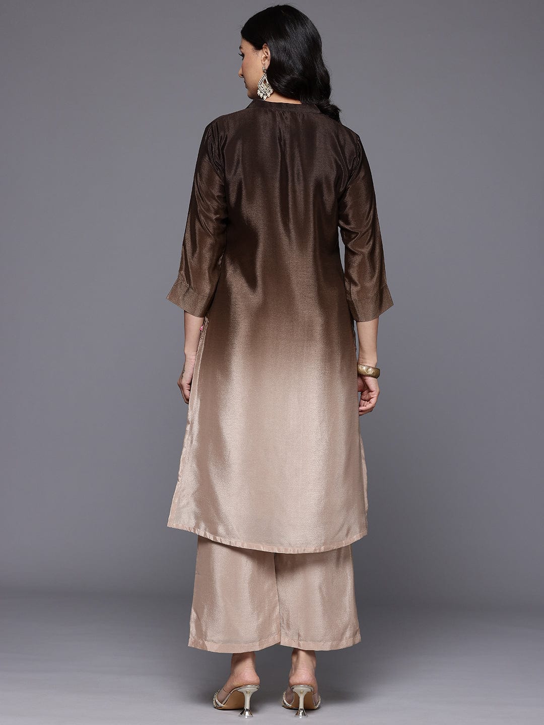 The Kurti Collection Women Mandarin Collar Placement Embroidered Kurta Paired With Tonal Bottom