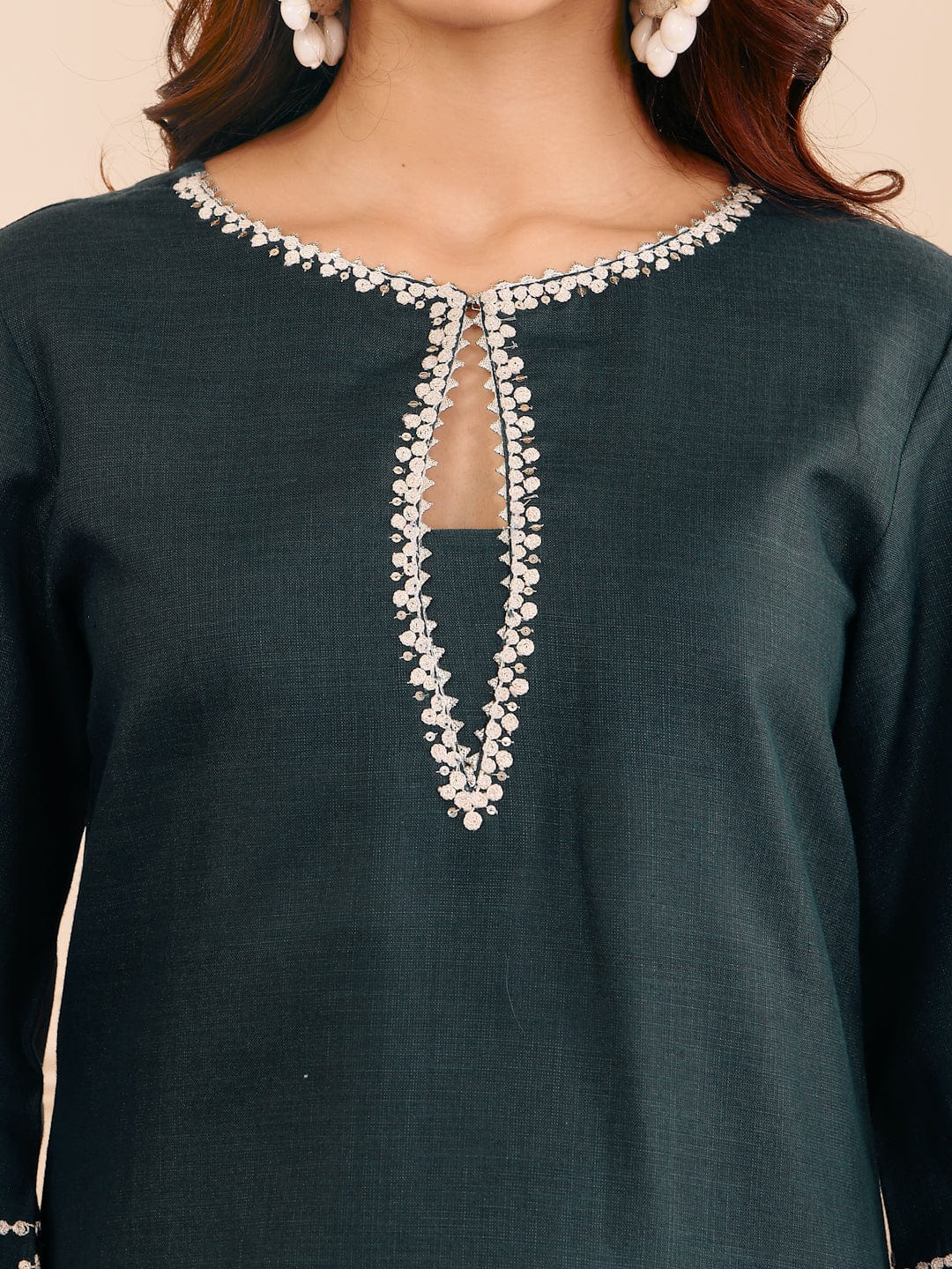 The Kurti Collection Women Bottle Green Embroidered Kurta Set