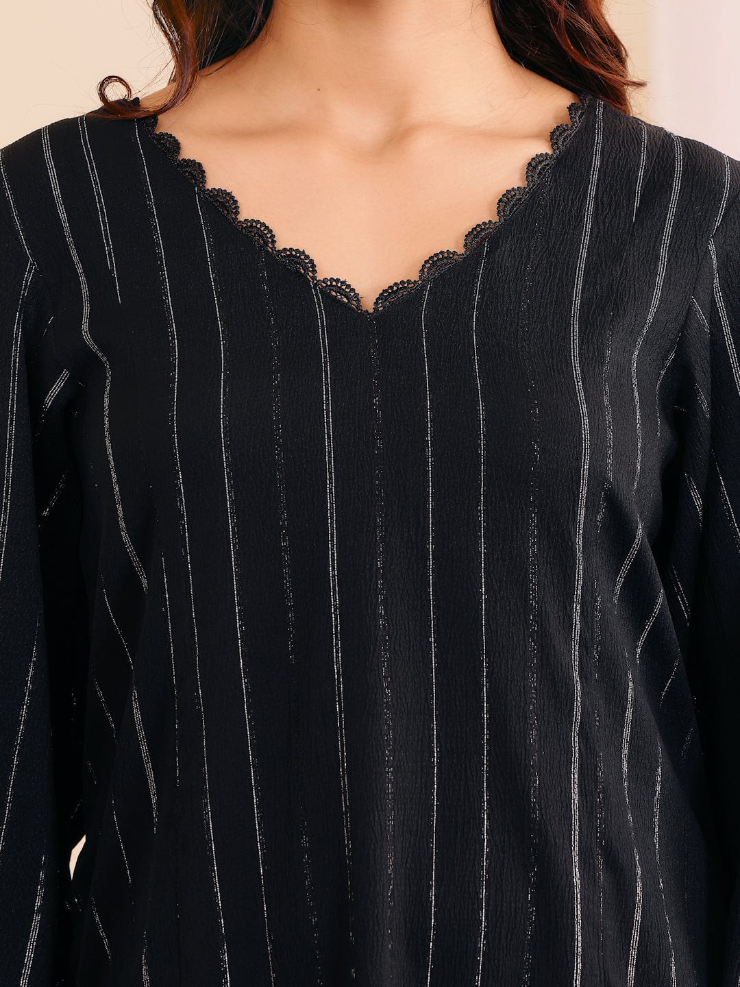 The Kurti Collection Women Black Lurex A- Line Kurta With Trousers