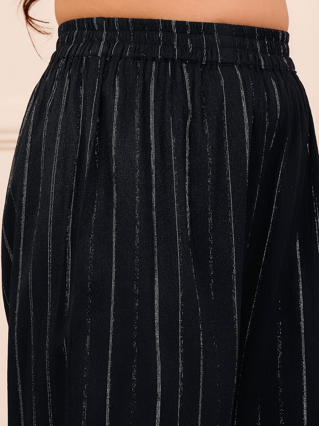 The Kurti Collection Women Black Lurex A- Line Kurta With Trousers