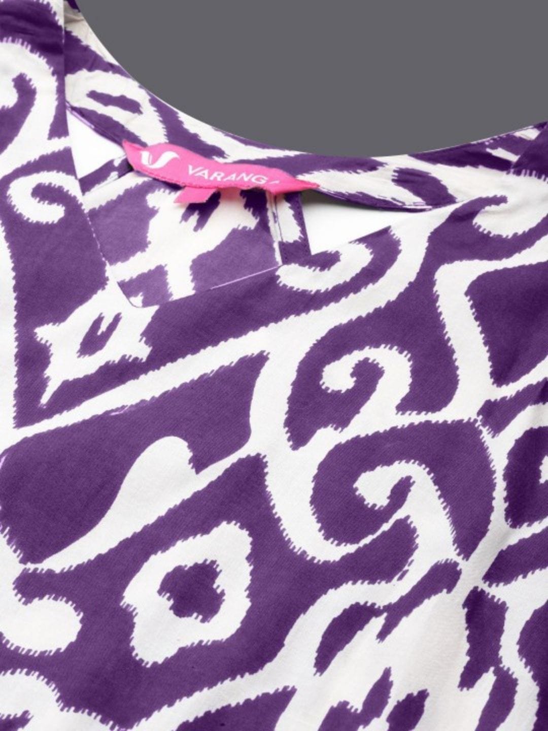 The Kurti Collection Women Purple Ikat Printed Straight Kurta With Palazzo