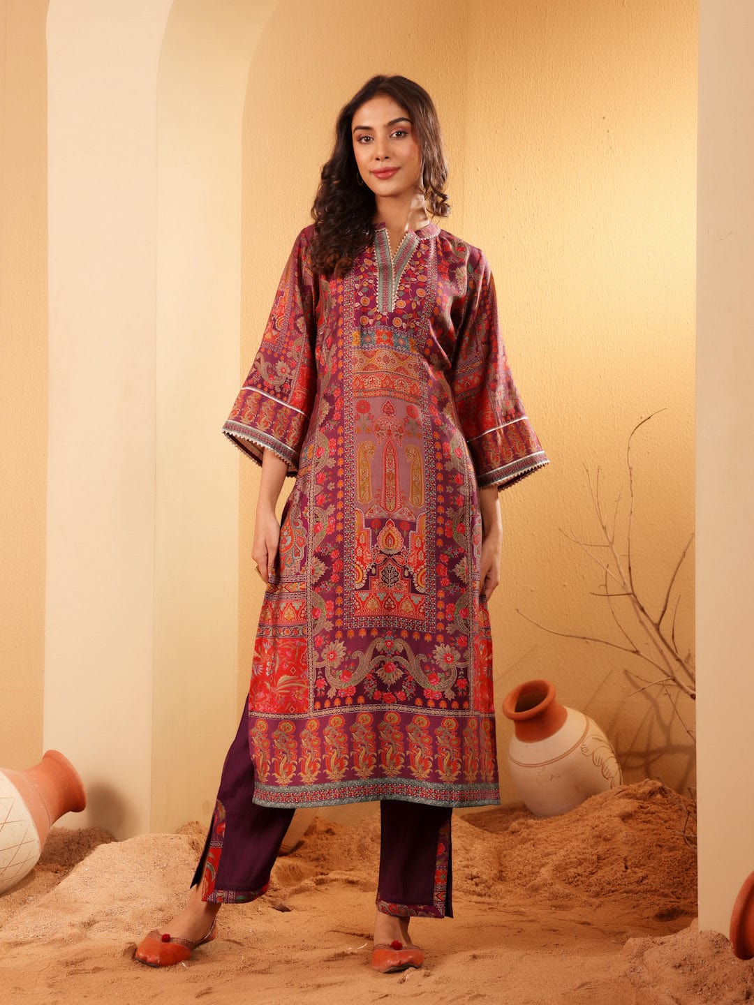 The Kurti Collection Women Pink Floral Printed Gota Embellished Flared Sleeve Kurta With Solid Trouser. And Dupatta