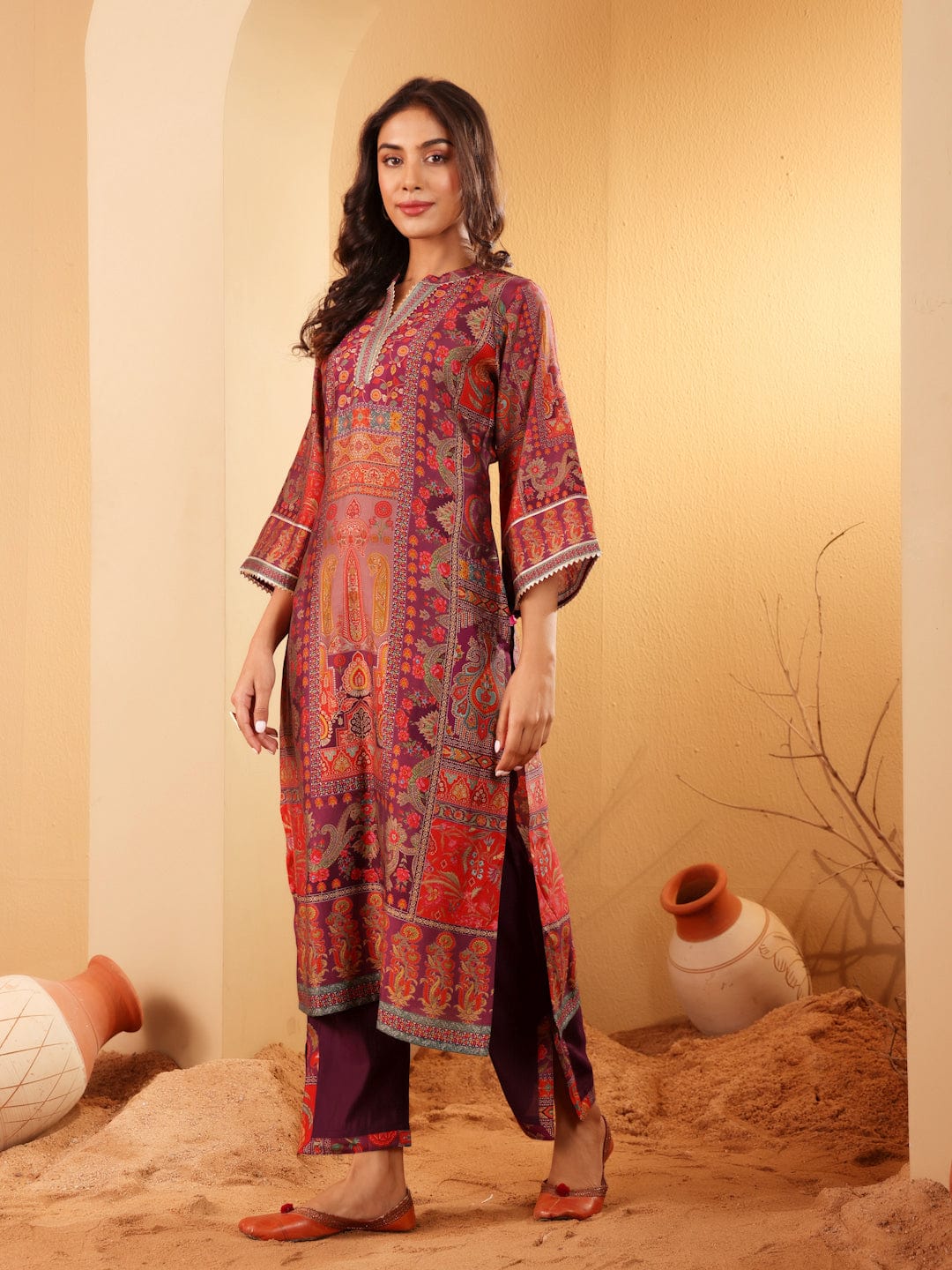 The Kurti Collection Women Pink Floral Printed Gota Embellished Flared Sleeve Kurta With Solid Trouser. And Dupatta