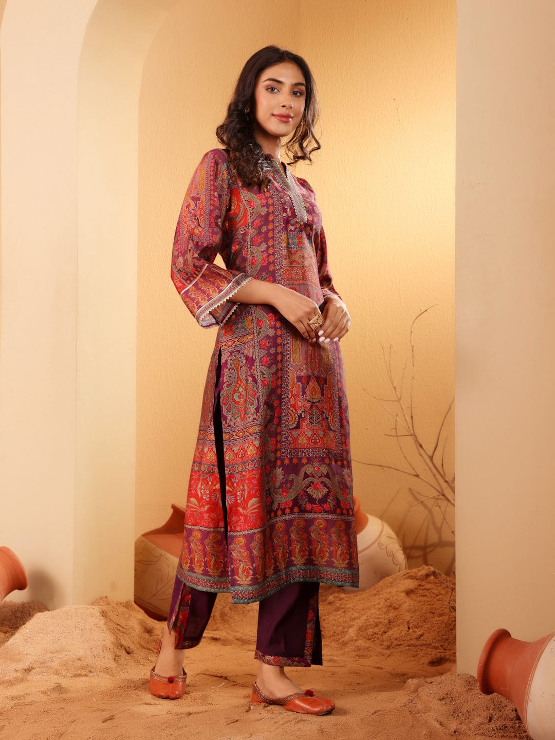 The Kurti Collection Women Pink Floral Printed Gota Embellished Flared Sleeve Kurta With Solid Trouser. And Dupatta