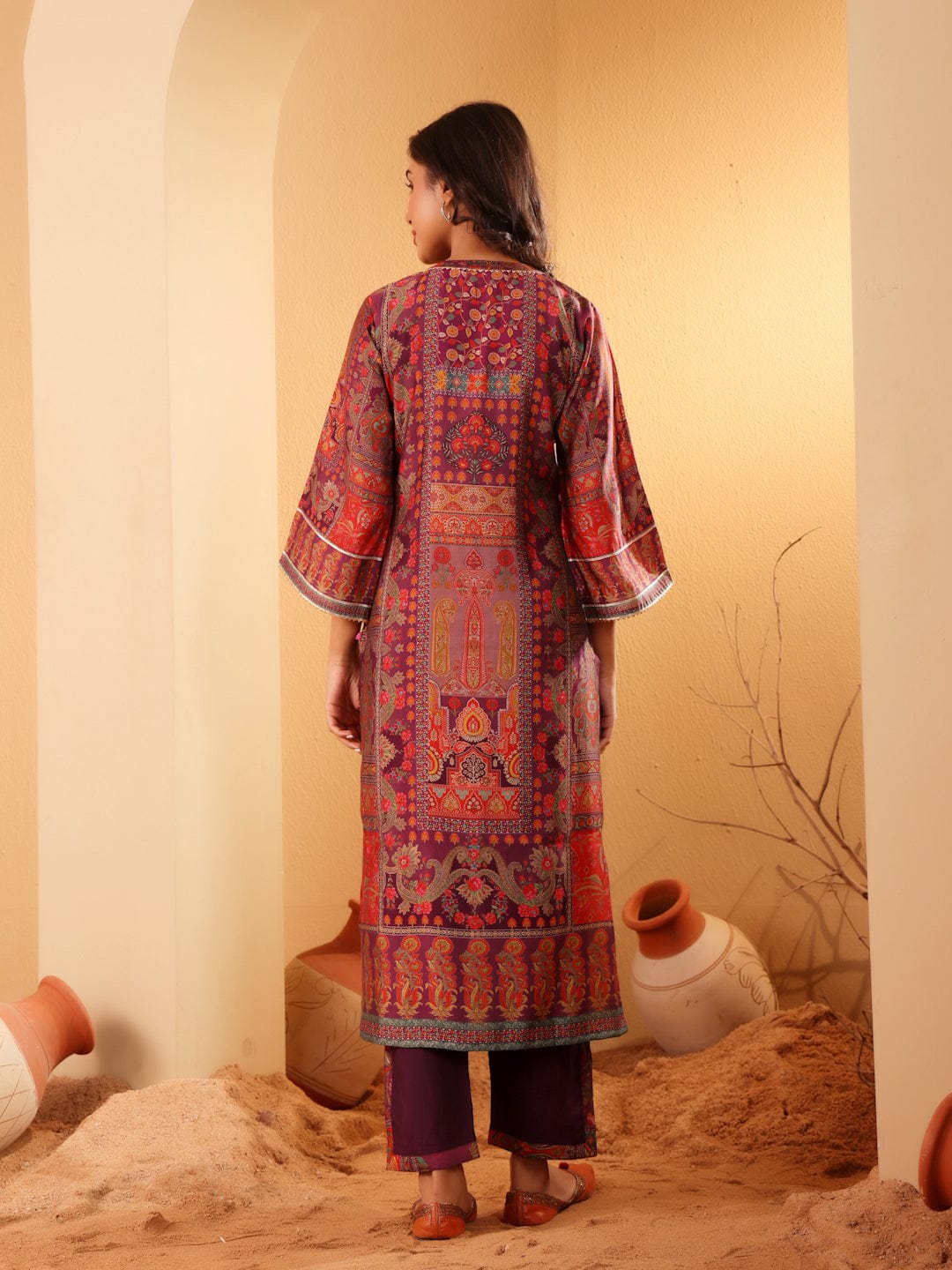 The Kurti Collection Women Pink Floral Printed Gota Embellished Flared Sleeve Kurta With Solid Trouser. And Dupatta