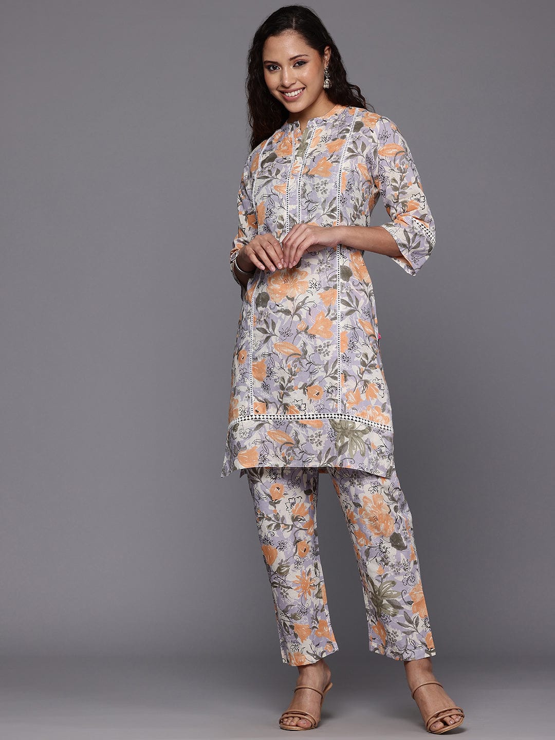 The Kurti Collection Women Purple Floral Printed Co-Ord Set