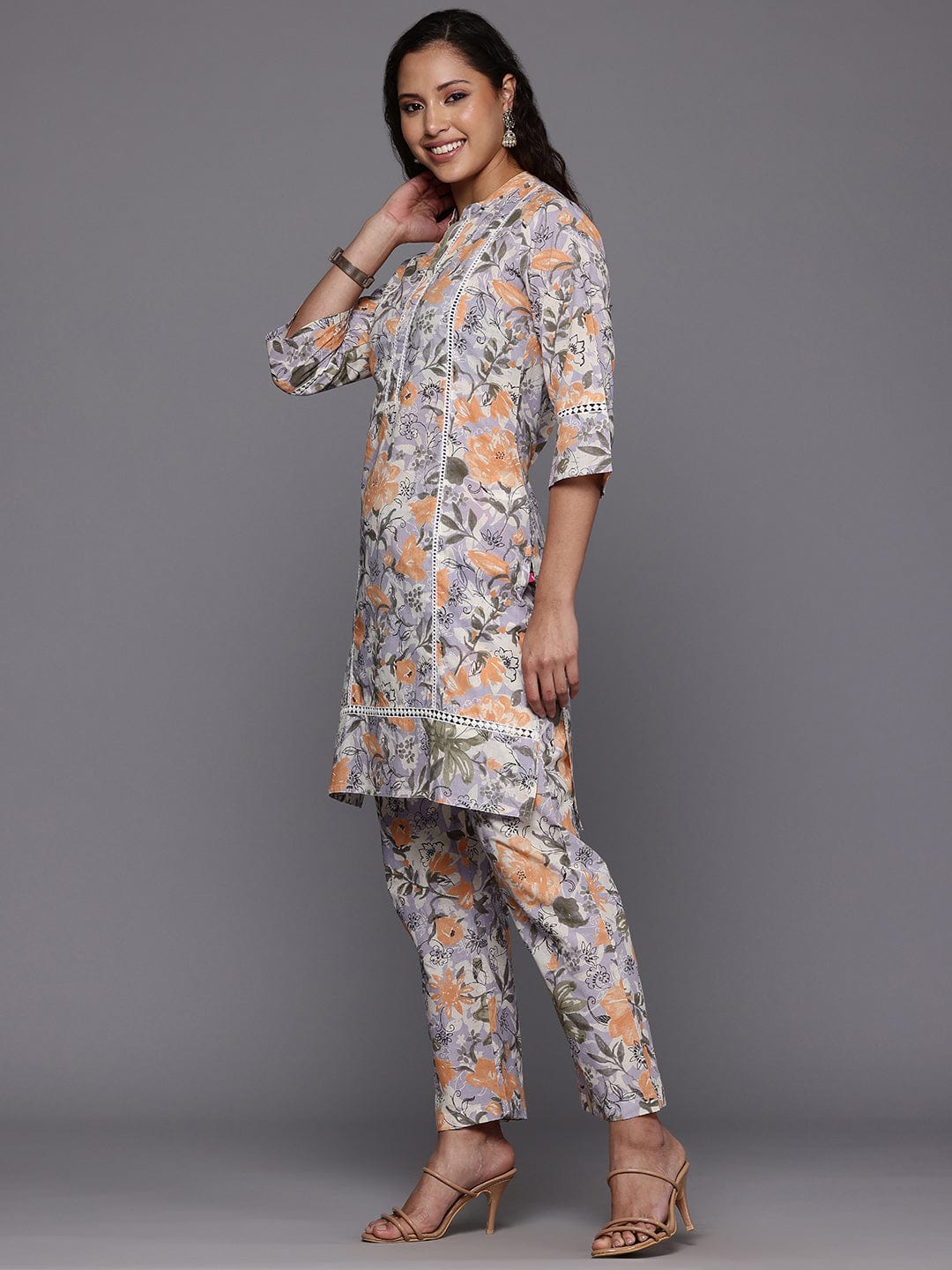 The Kurti Collection Women Purple Floral Printed Co-Ord Set