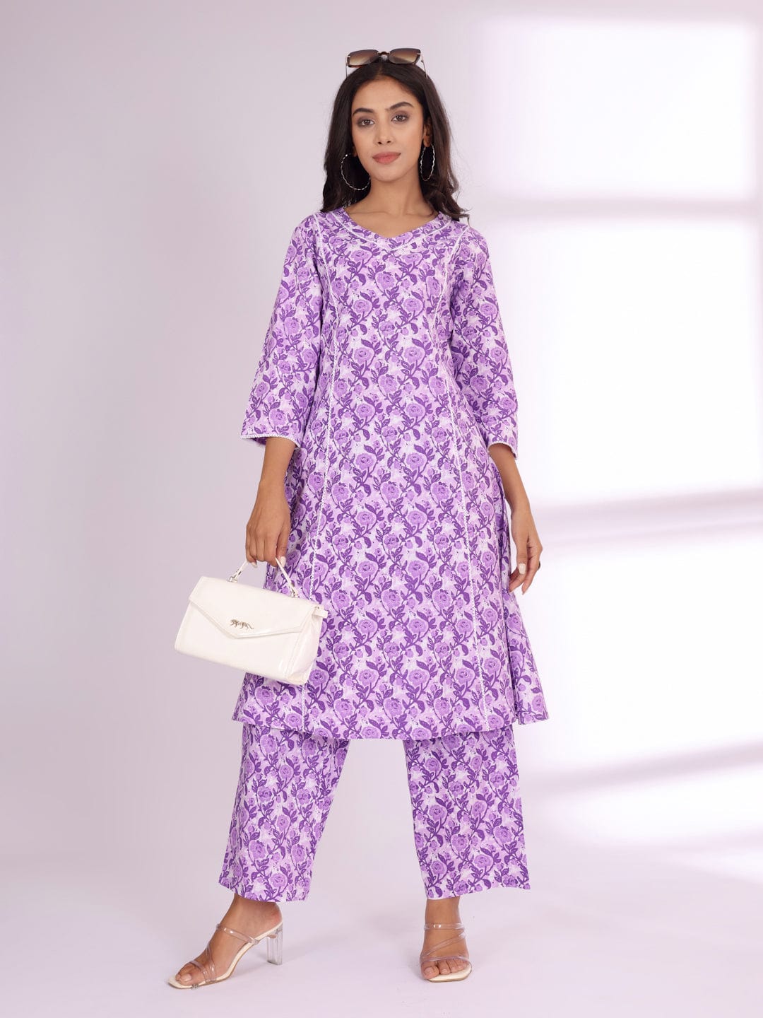 The Kurti Collection Women Ethnic Floral Printed V Neck A Line Kurta With Trouser