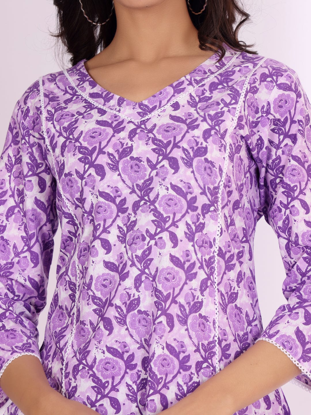The Kurti Collection Women Ethnic Floral Printed V Neck A Line Kurta With Trouser