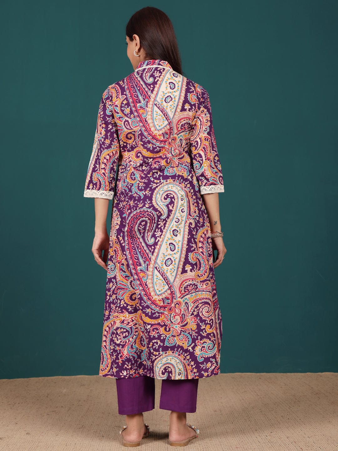 The Kurti Collection Women Paisely Printed V Neck Panelled Flared Kurta With Trouser