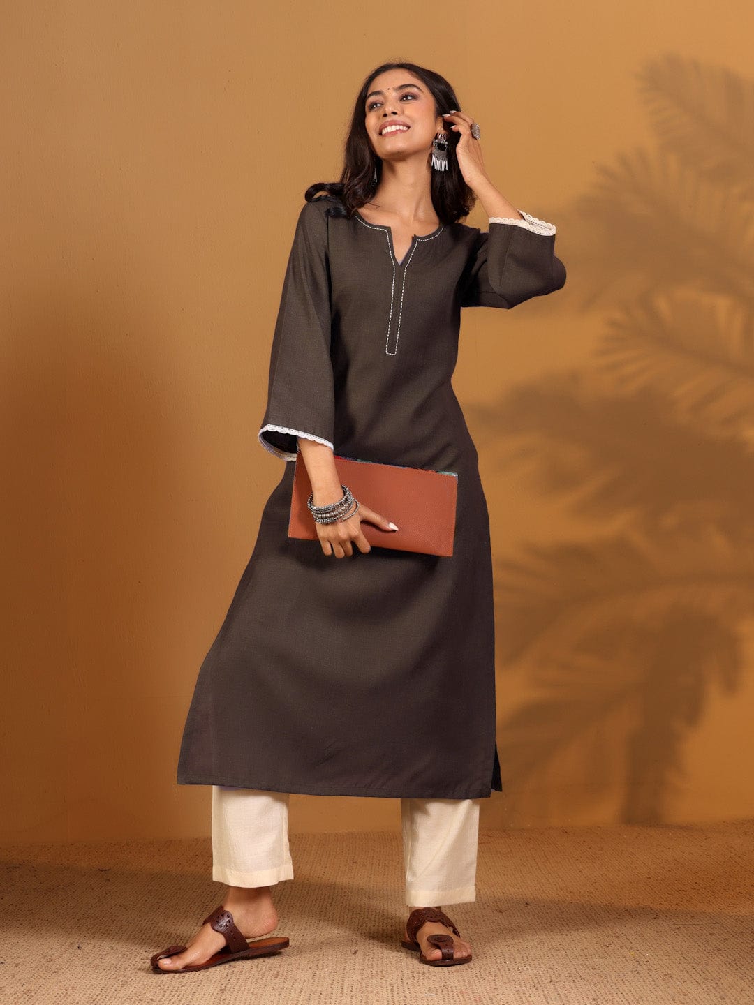 The Kurti Collection Women Flared Sleeve Pakistani Look Kurta with Trouser