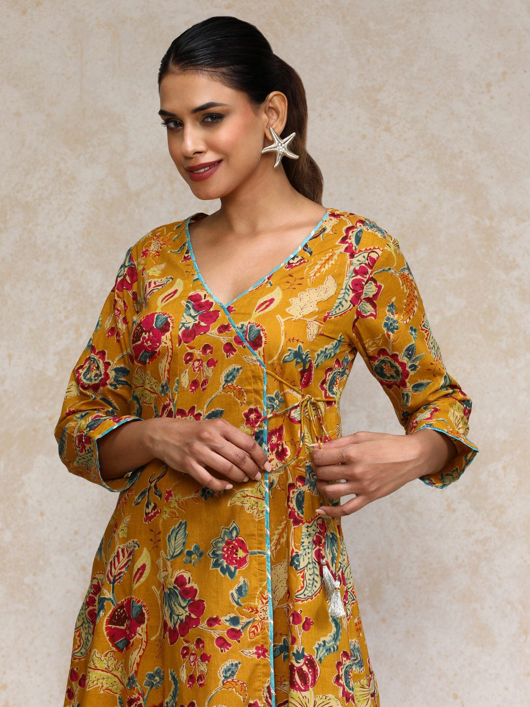 The Kurti Collection Women Ethnic Jaipuri Floral Printed Angrakha Anarkali Kurta With Trouser