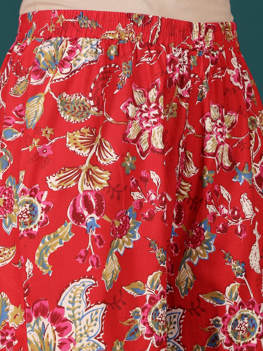 The Kurti Collection Women Floral Printed Mirror Embroidered Flared Kurta With Sharara