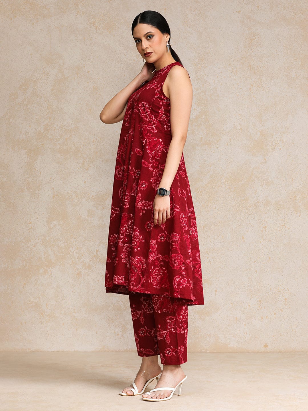 Floral Printed Halter Neck Anarkali Kurta With Trouser
