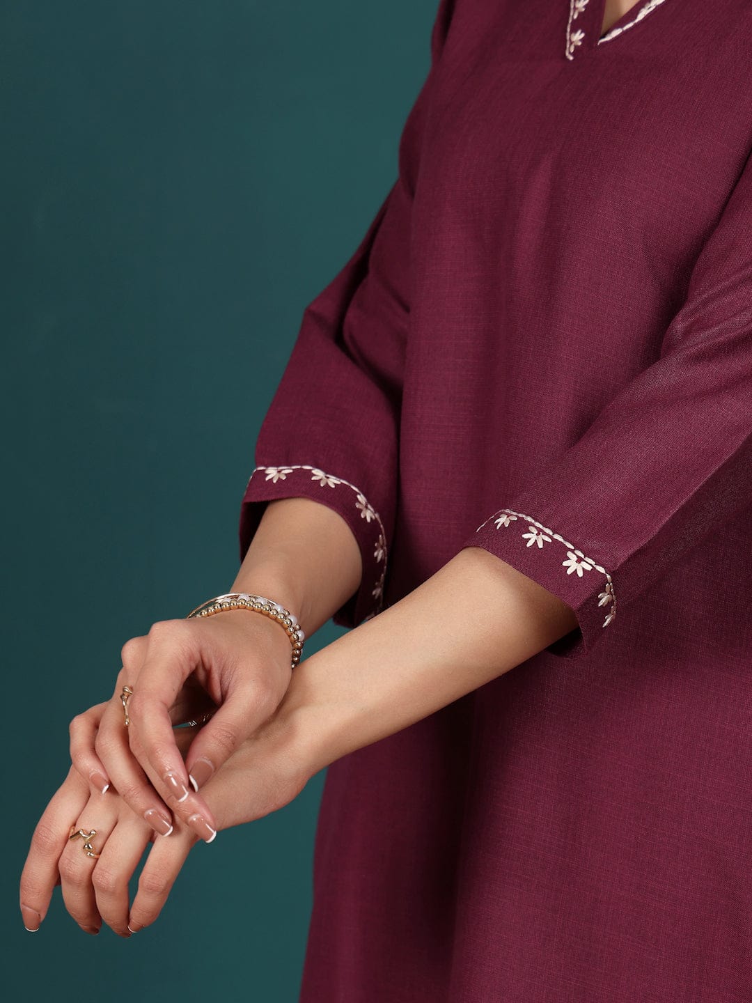 The Kurti Collection Women Kantha And Floral Embroiderd Kurta With Trouser