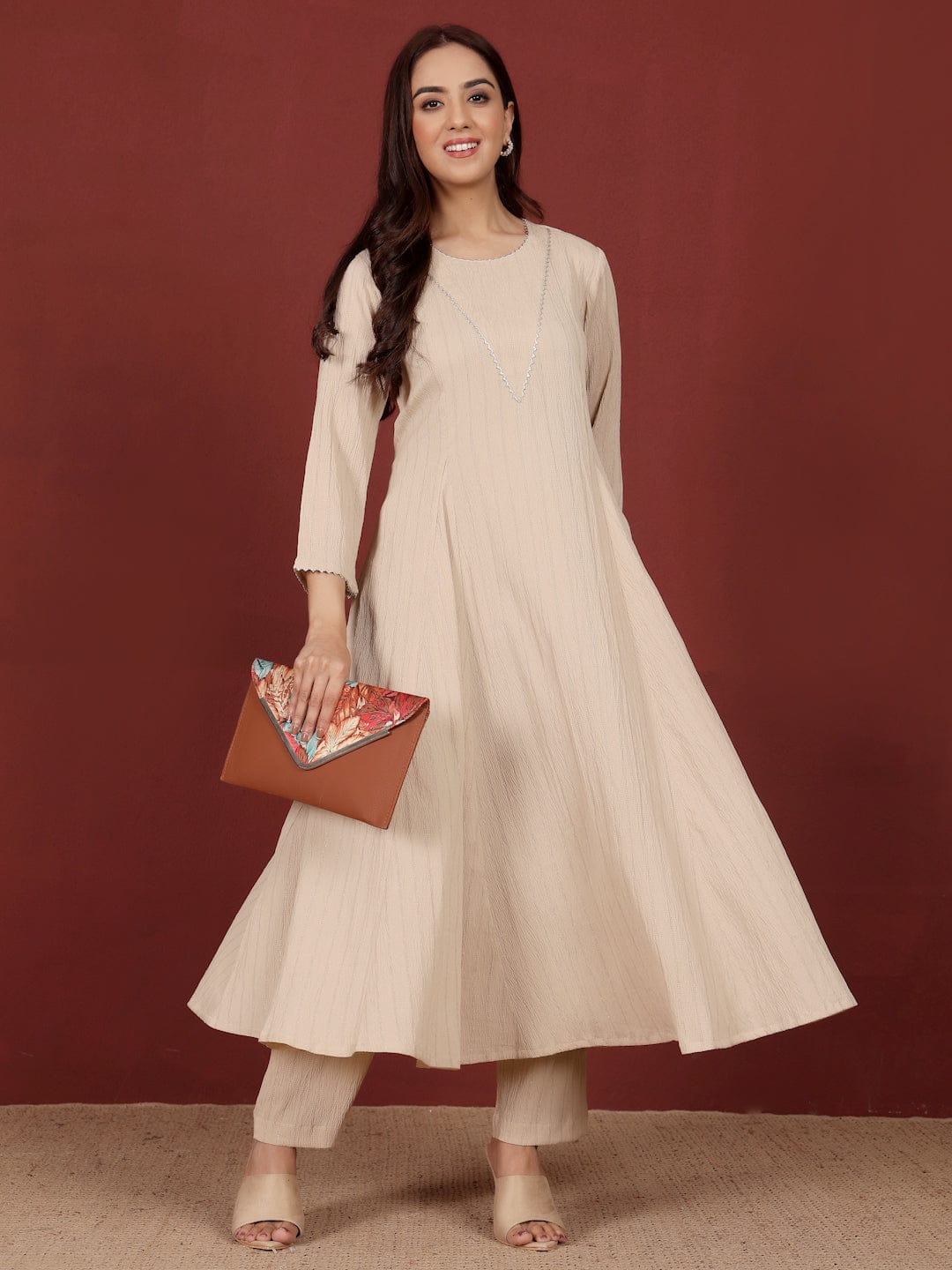 The Kurti Collection Women Lurex Textured Gota & Sequinned Detail Anarkali Kurta With Trouser
