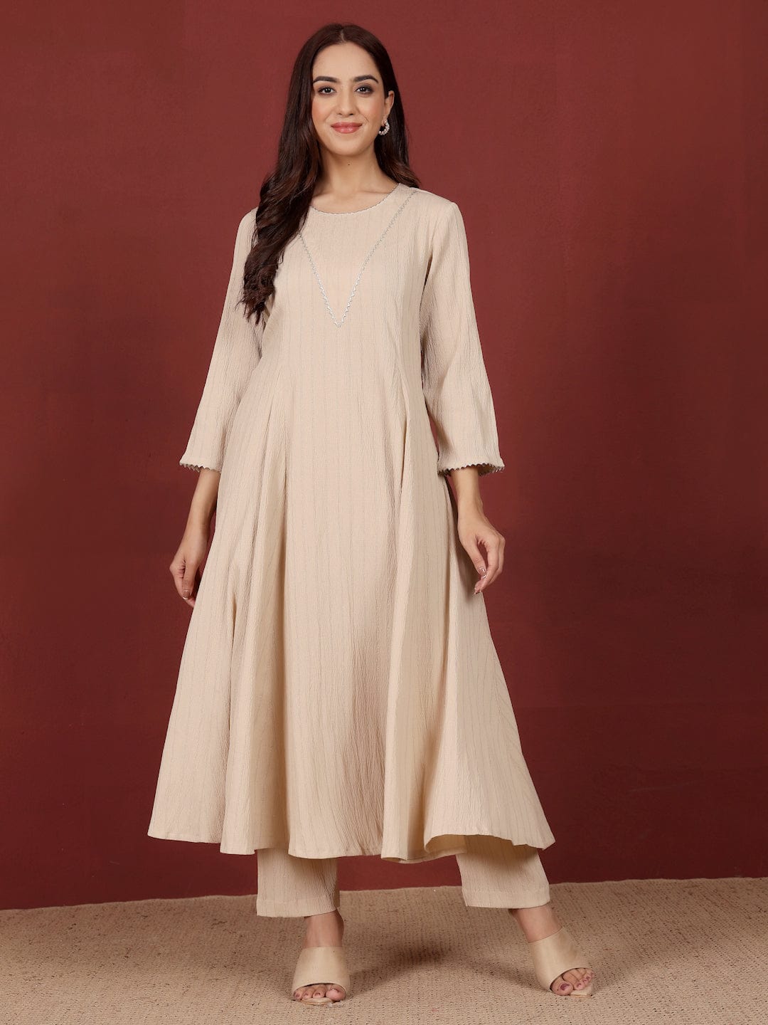 The Kurti Collection Women Lurex Textured Gota & Sequinned Detail Anarkali Kurta With Trouser