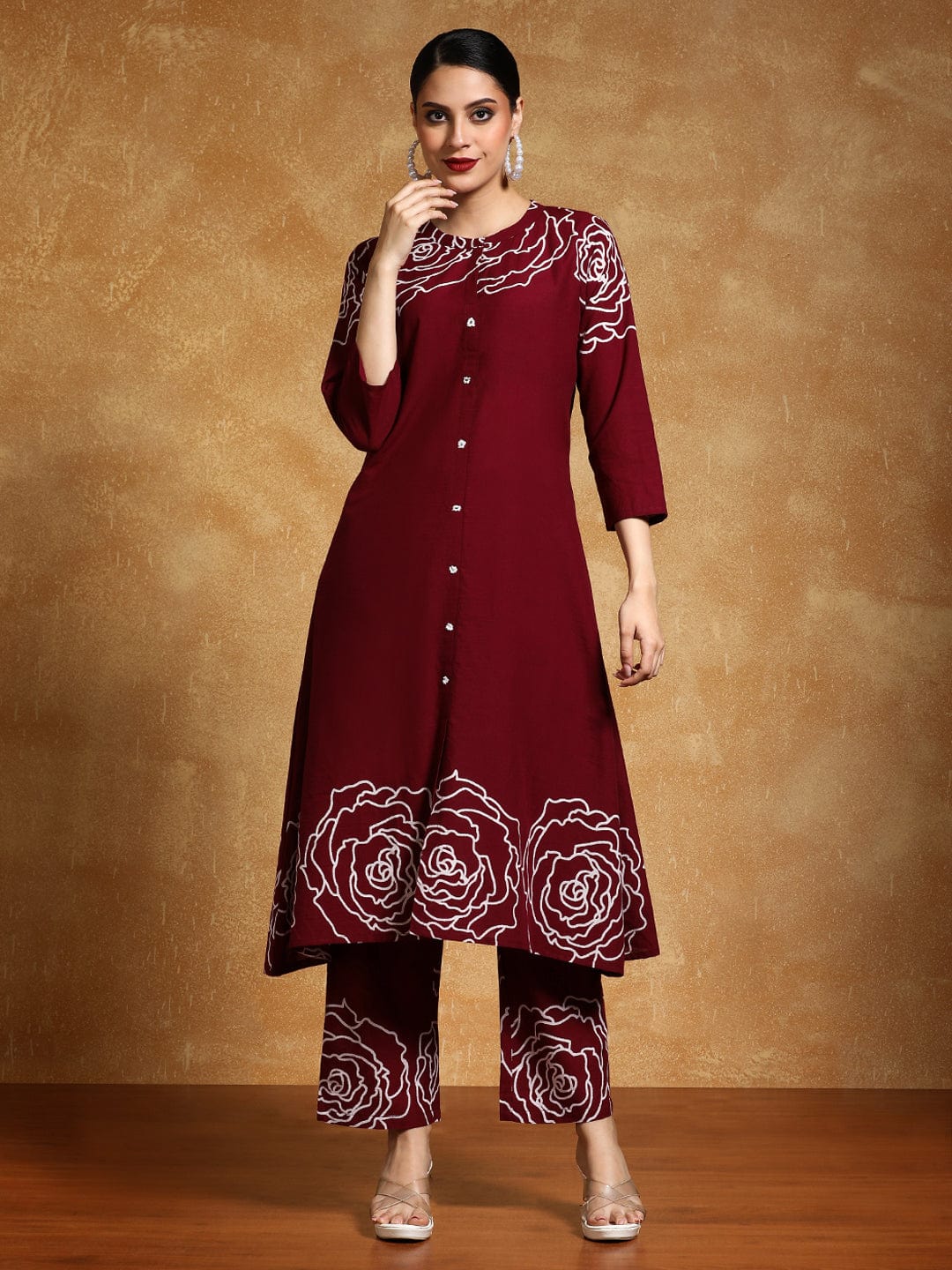 The Kurti Collection Women-Bold Floral Placement Printed Flared Kurta With Trouser