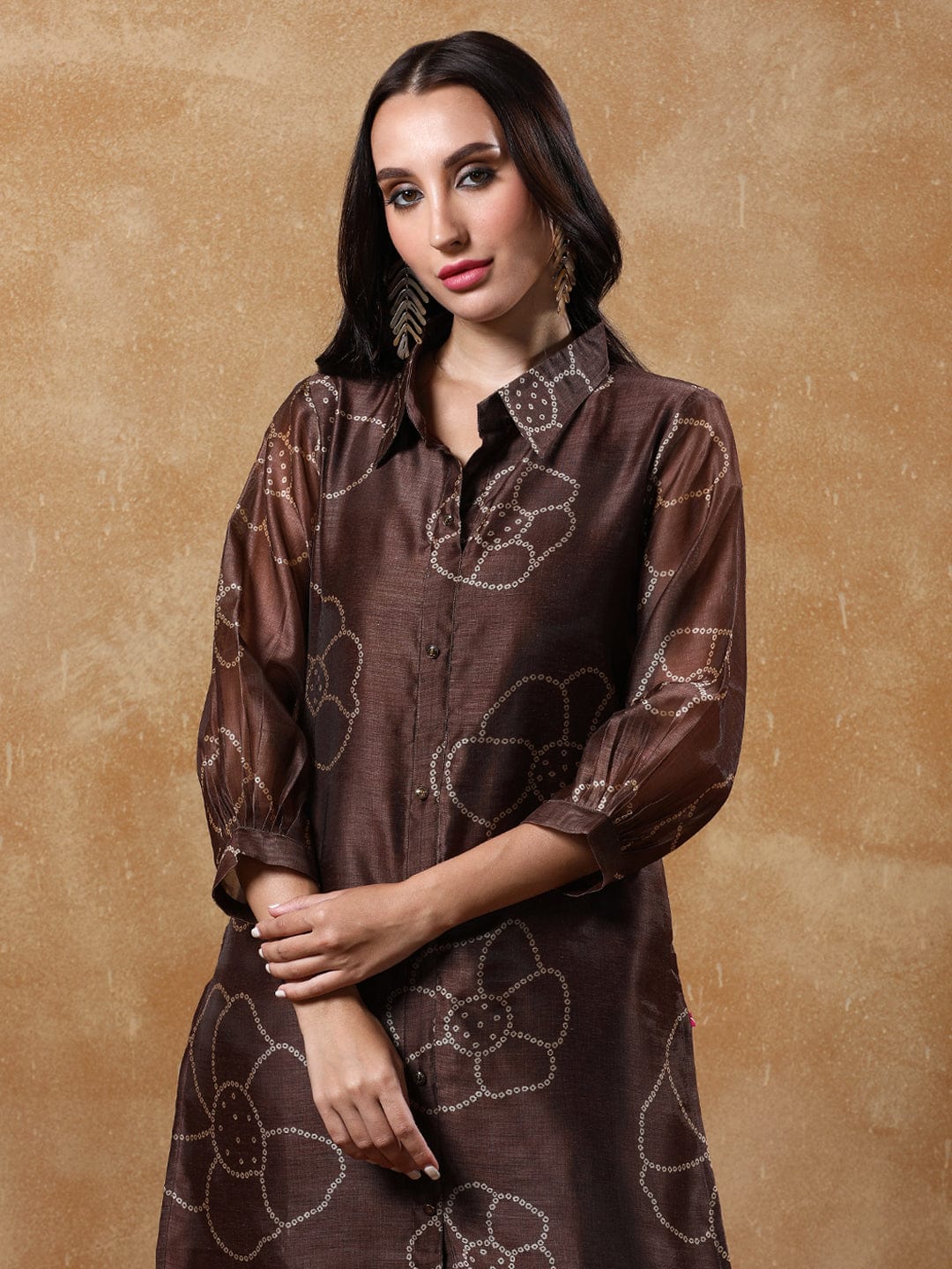 KSUT Women Bandhani Printed Regular Chanderi Silk Kurta with Trousers