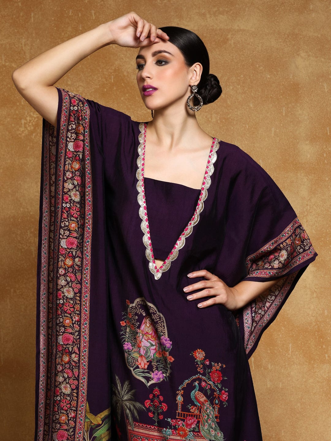 The Kurti Collection Women-Zari & Sequin Detailed Ethnic Printed Flared Kaftan With Trouser