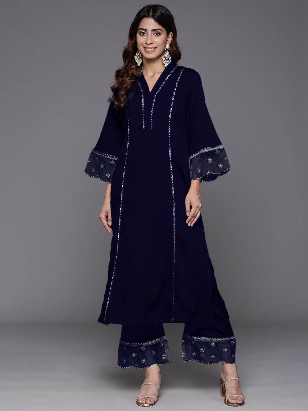 The Kurti Collection Women Organza And Lace Detailed Kurta Set