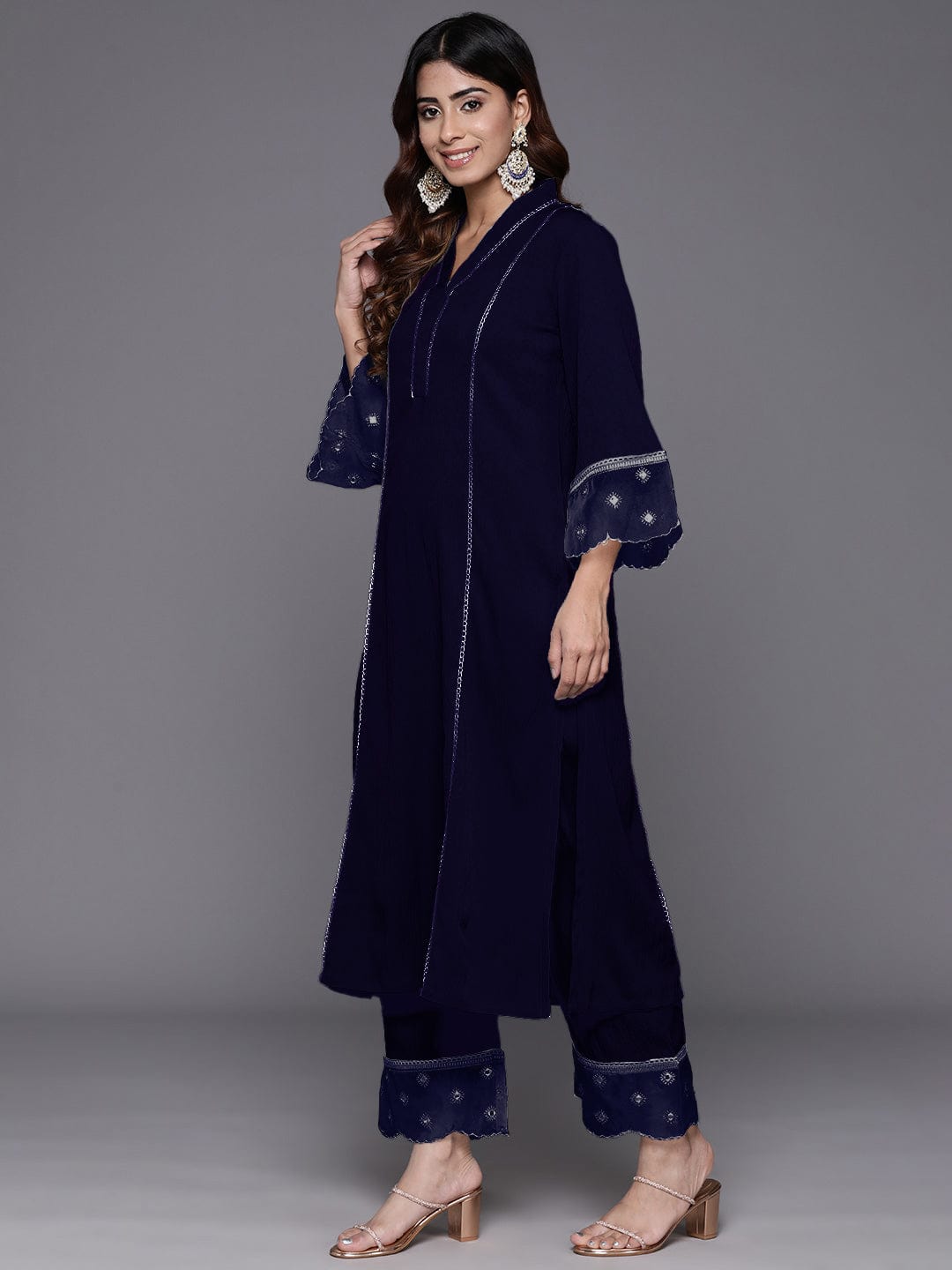The Kurti Collection Women Organza And Lace Detailed Kurta Set