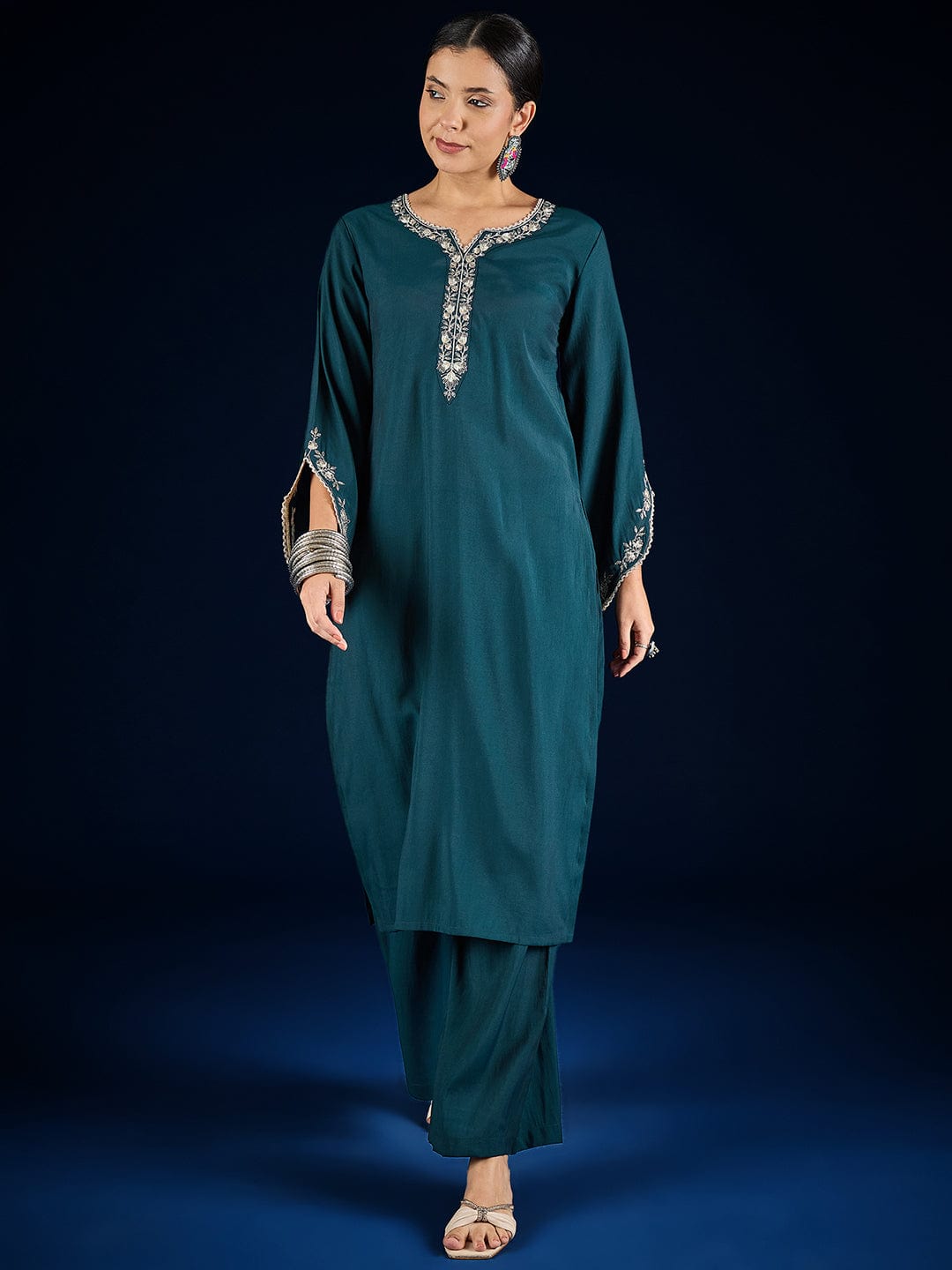 The Kurti Collection Solid Kurta With Zari Embroidery Yoke Paired With Trousers For A Refined Ethnic Look.