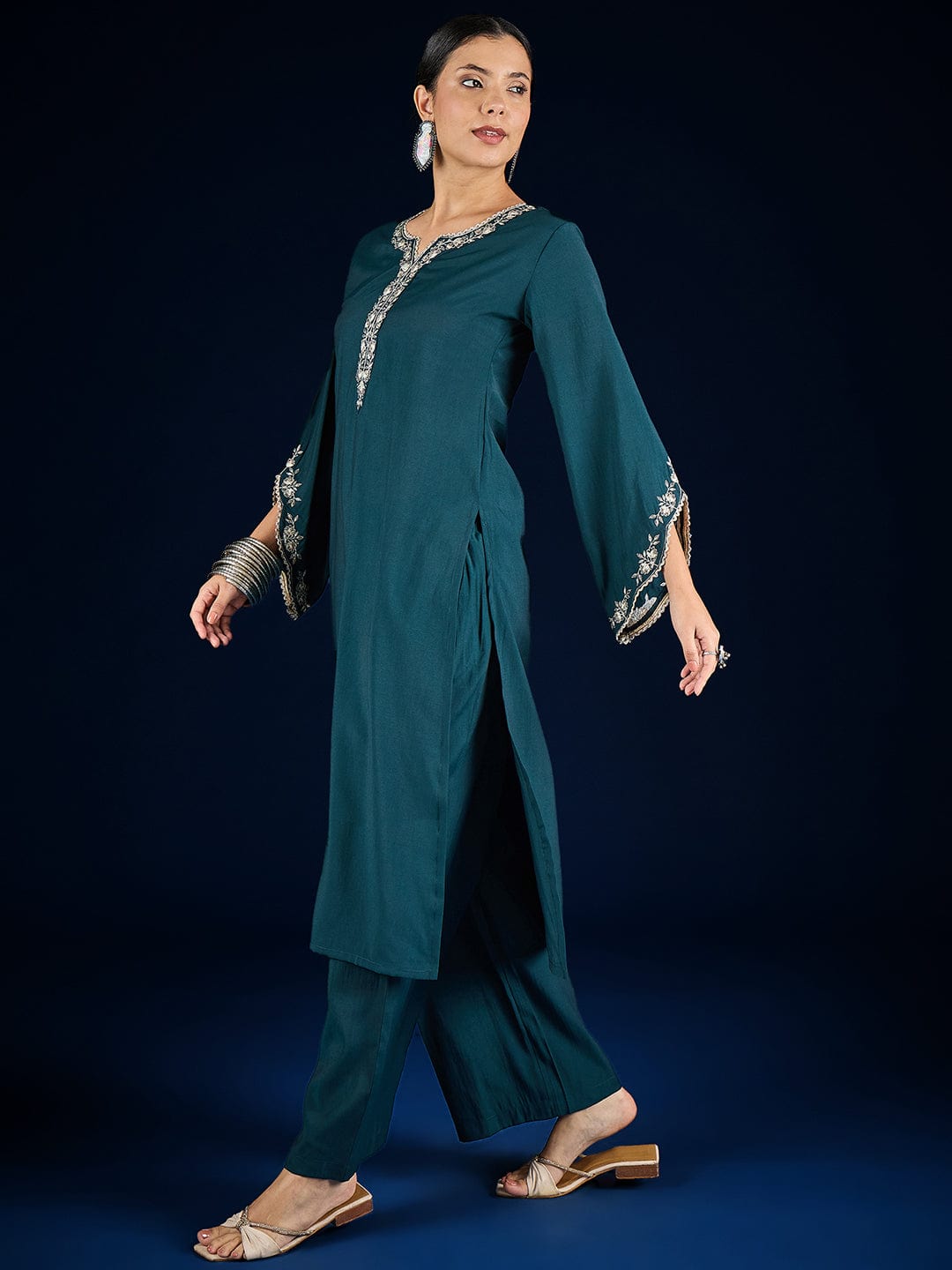 The Kurti Collection Solid Kurta With Zari Embroidery Yoke Paired With Trousers For A Refined Ethnic Look.