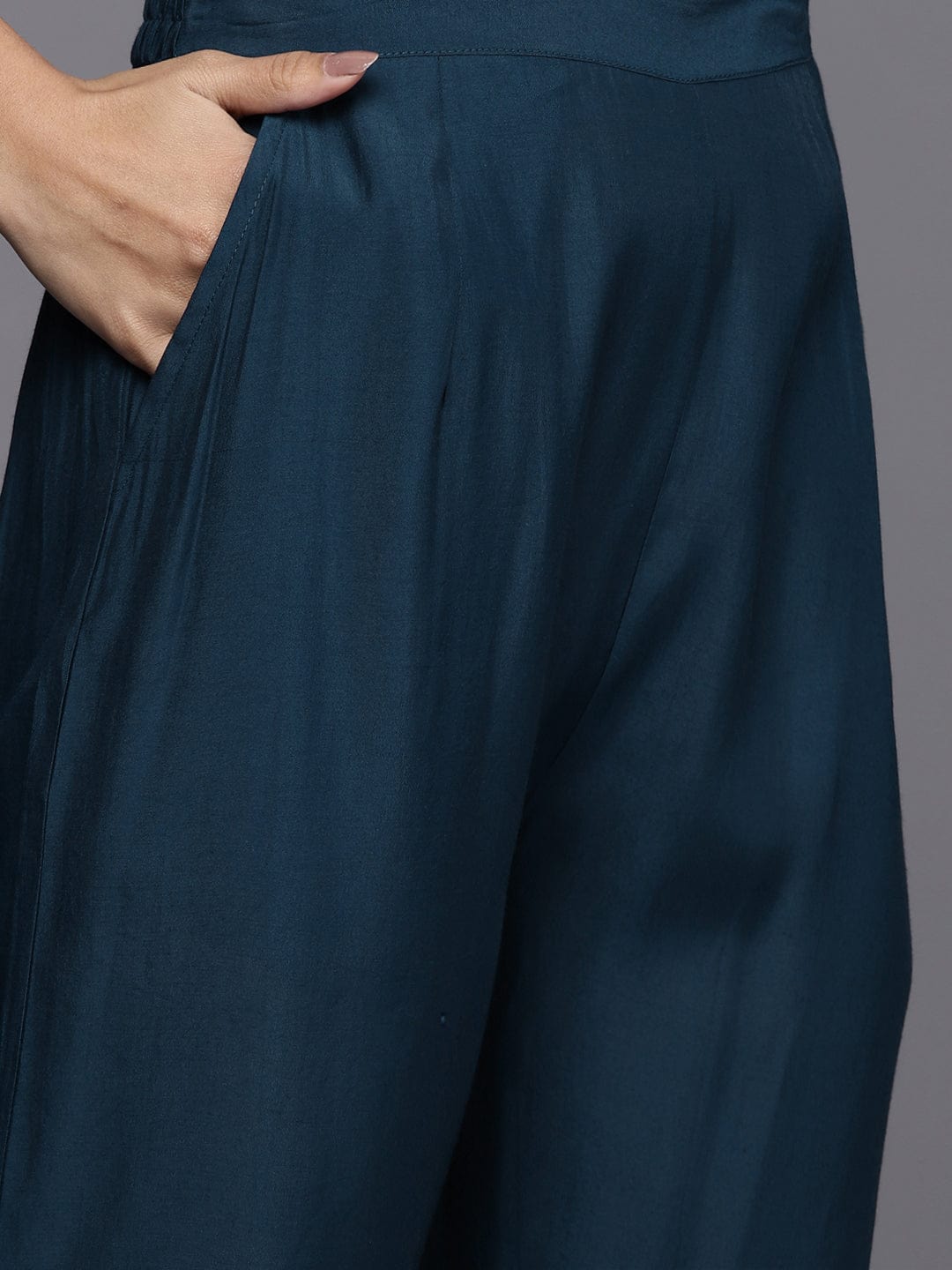 The Kurti Collection Blue Embroidered Kurta Paired With Tonal Bottom And Plain Dupatta