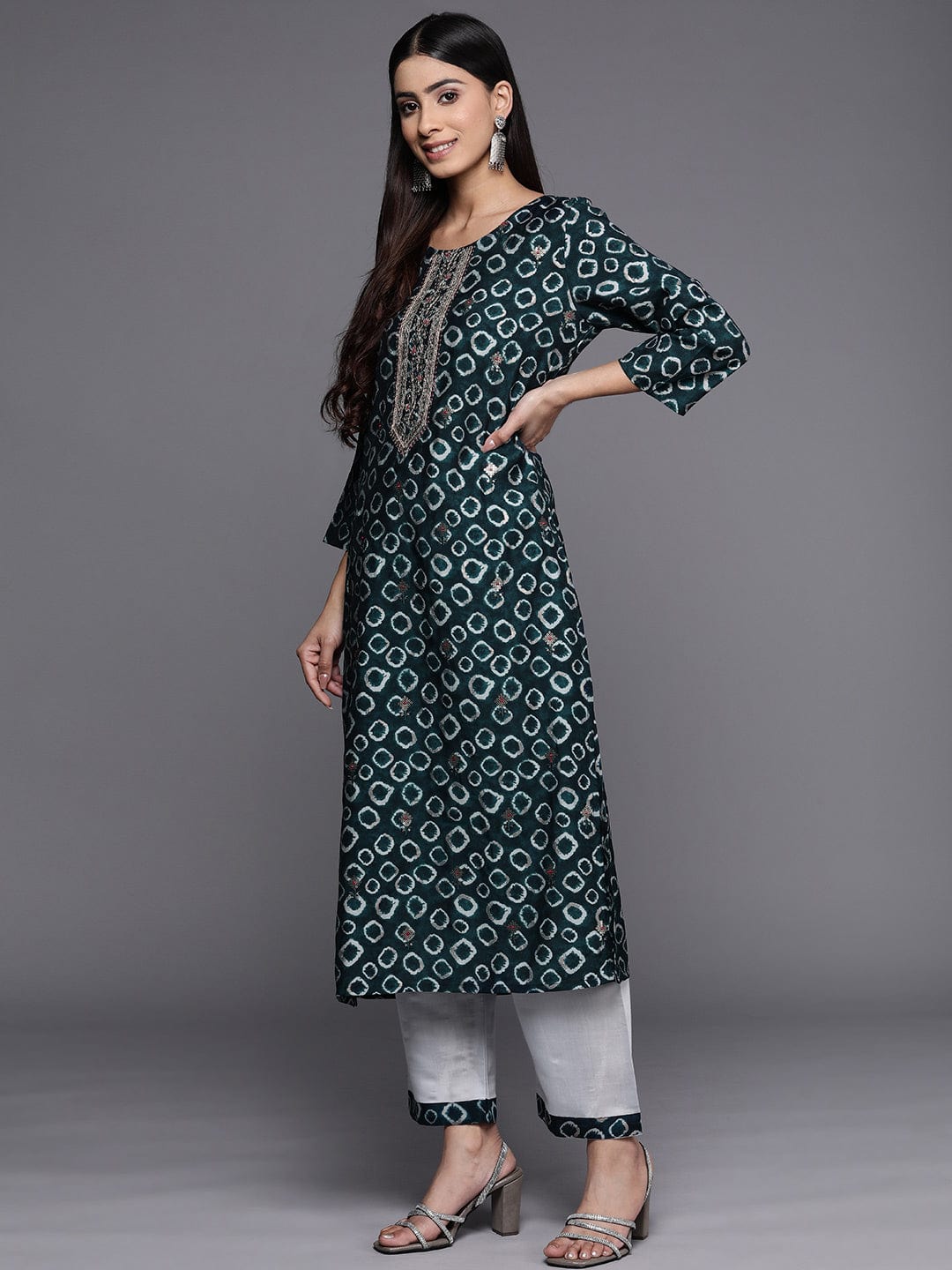 The Kurti Collection Women Blue Printed Kurta Paired With Contrast Bottom And Embroidered Dupatta