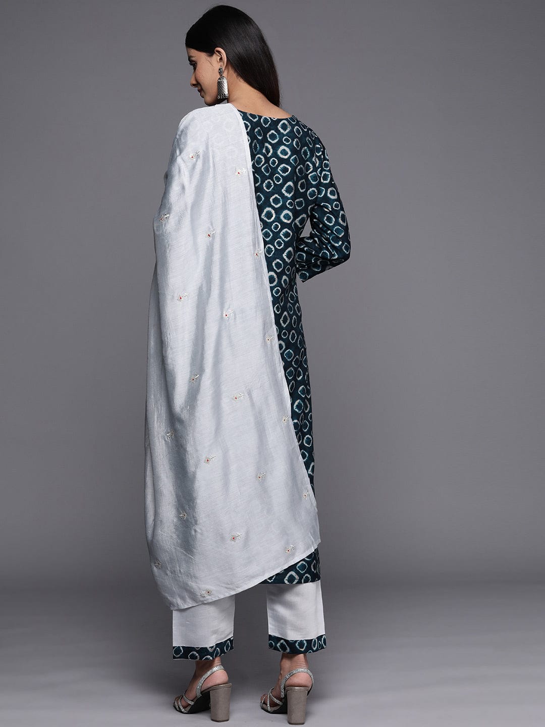 The Kurti Collection Women Blue Printed Kurta Paired With Contrast Bottom And Embroidered Dupatta