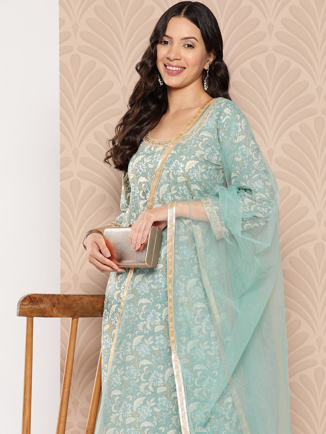 The Kurti Collection Women Printed Straight Kurta Paired With Tonal Solid Bottom And Solid Dupatta