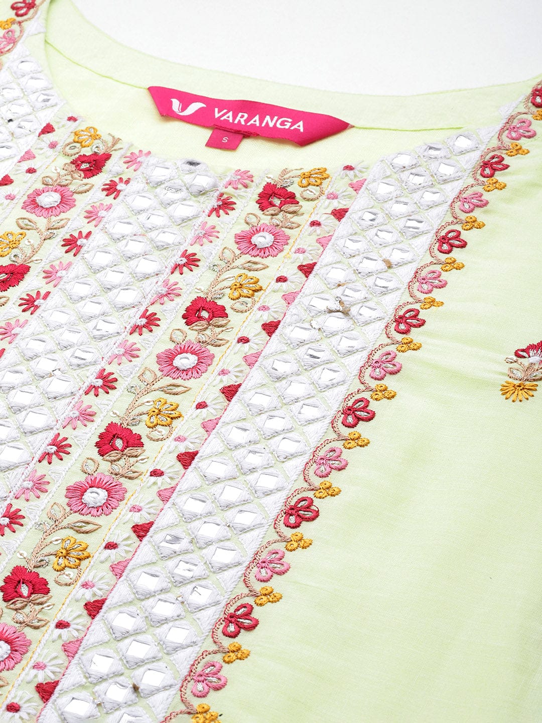 The Kurti Collection Women Green Thread And Mirror Embroidered Kurta With Tonal Bottom And Dupatta