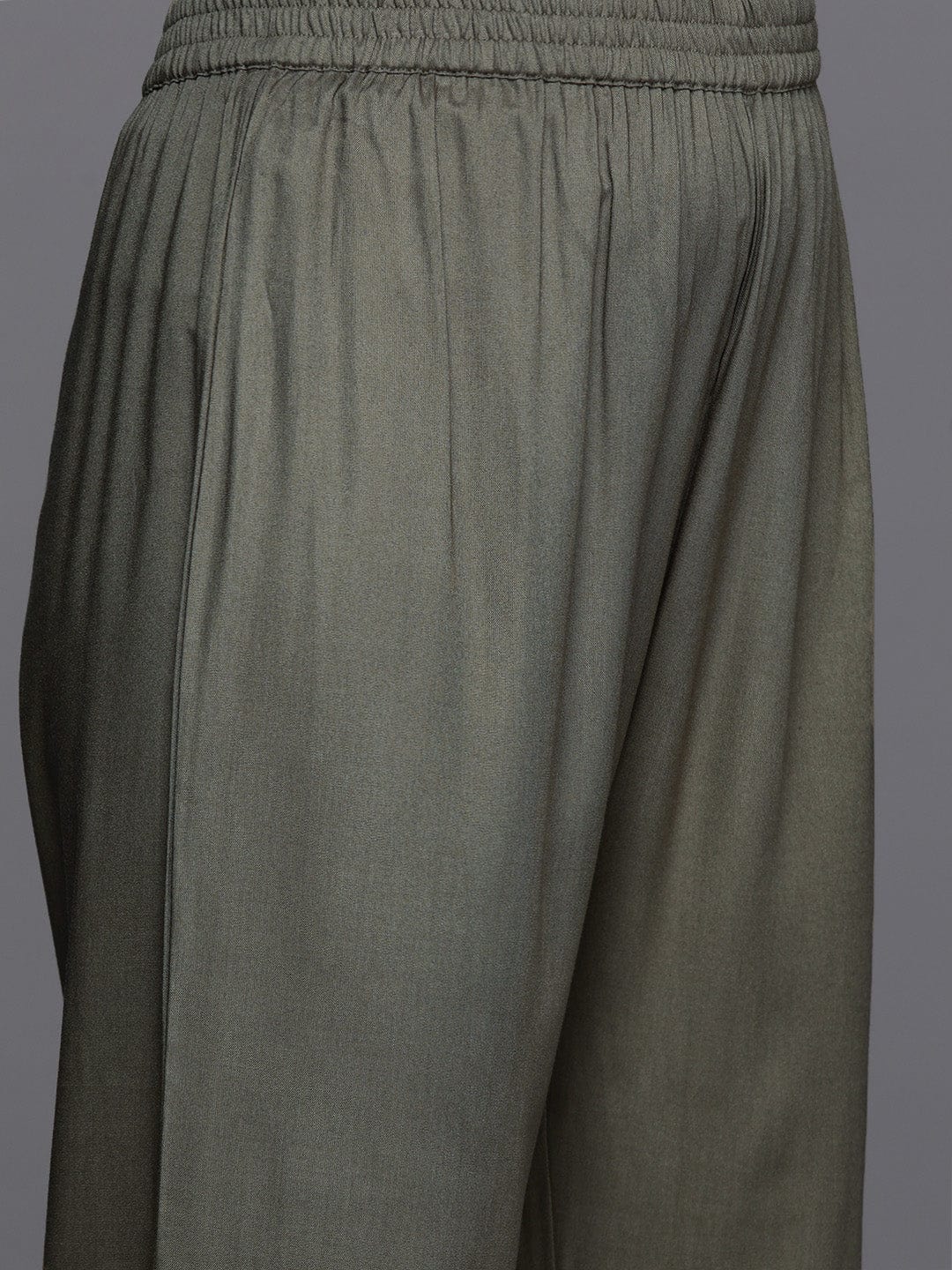 The Kurti Collection Women Olive Embroidered Kurta Paired With Tonal Trouser And Dupatta