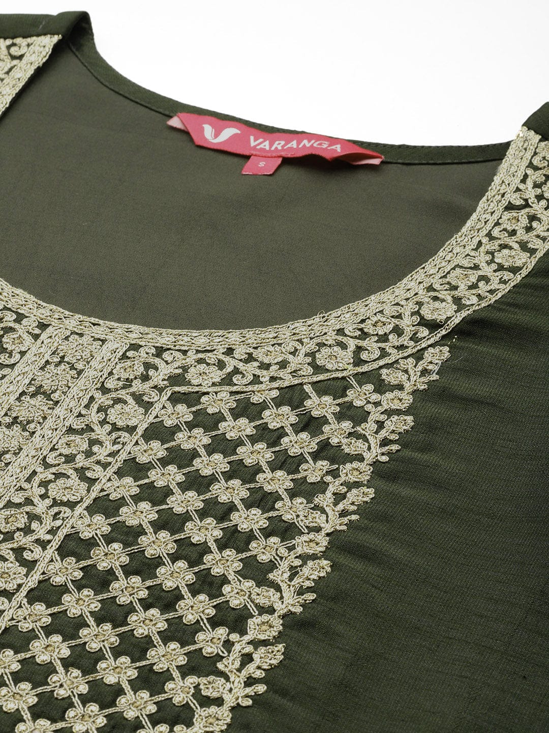 The Kurti Collection Women Olive Zari Embroidered Kurta With Bottom And Dupatta