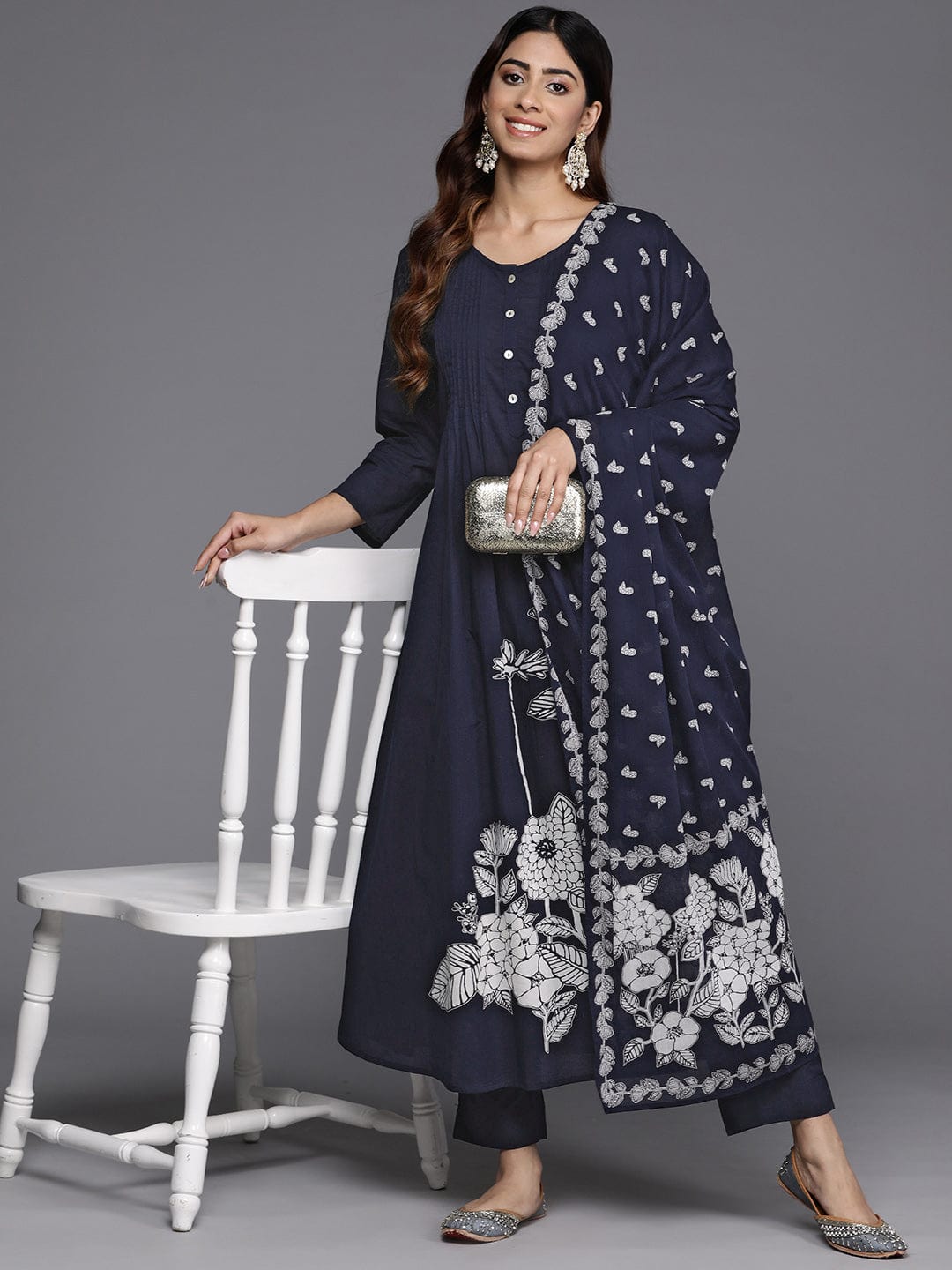 The Kurti Collection Women Blue Floral Printed Kurta With Bottom And Dupatta
