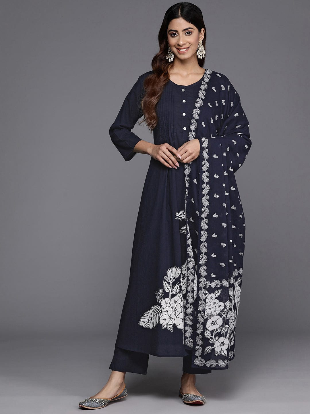 The Kurti Collection Women Blue Floral Printed Kurta With Bottom And Dupatta