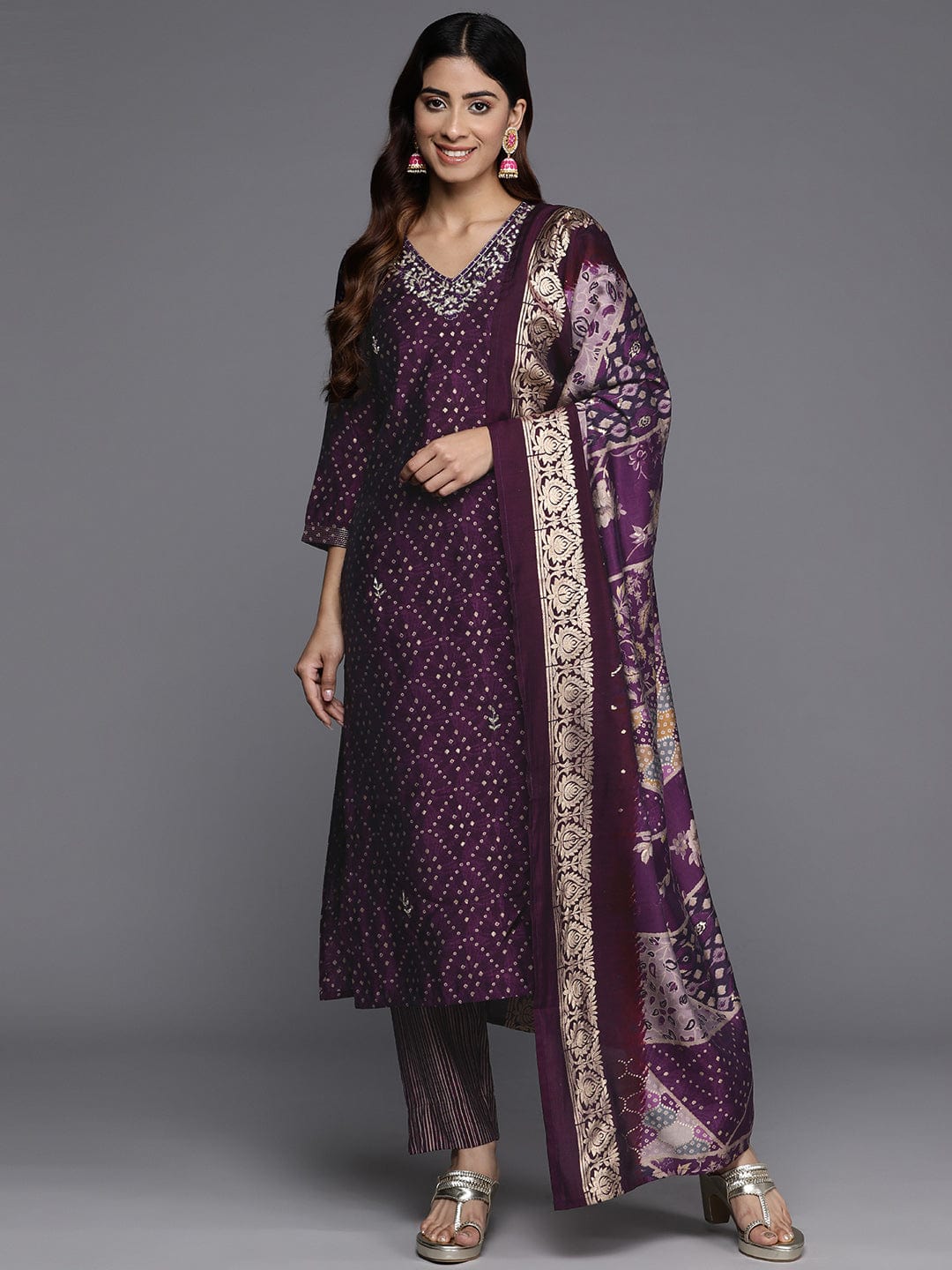 The Kurti Collection Women Zari And Beads Embroidered Kurta With Bottom And Dupatta